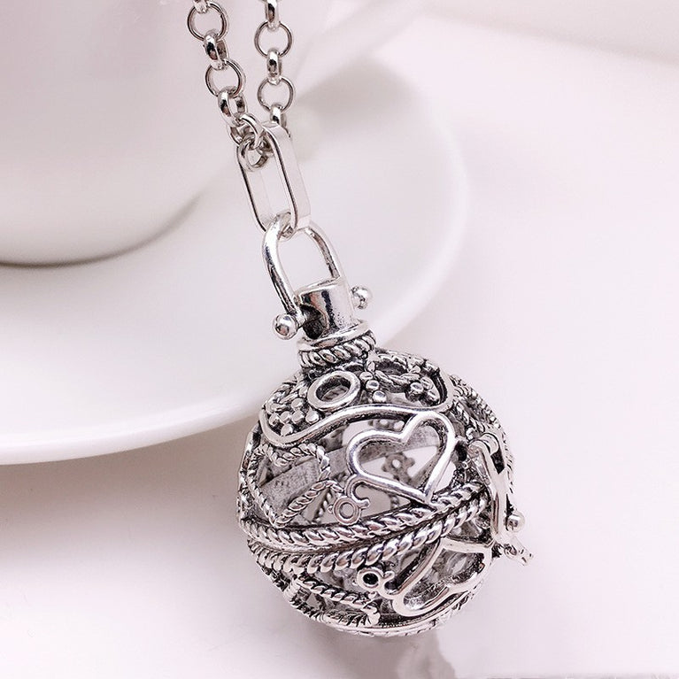 Heart Metal Sphere Holder Necklace Perfume Pendant Sweater Chain