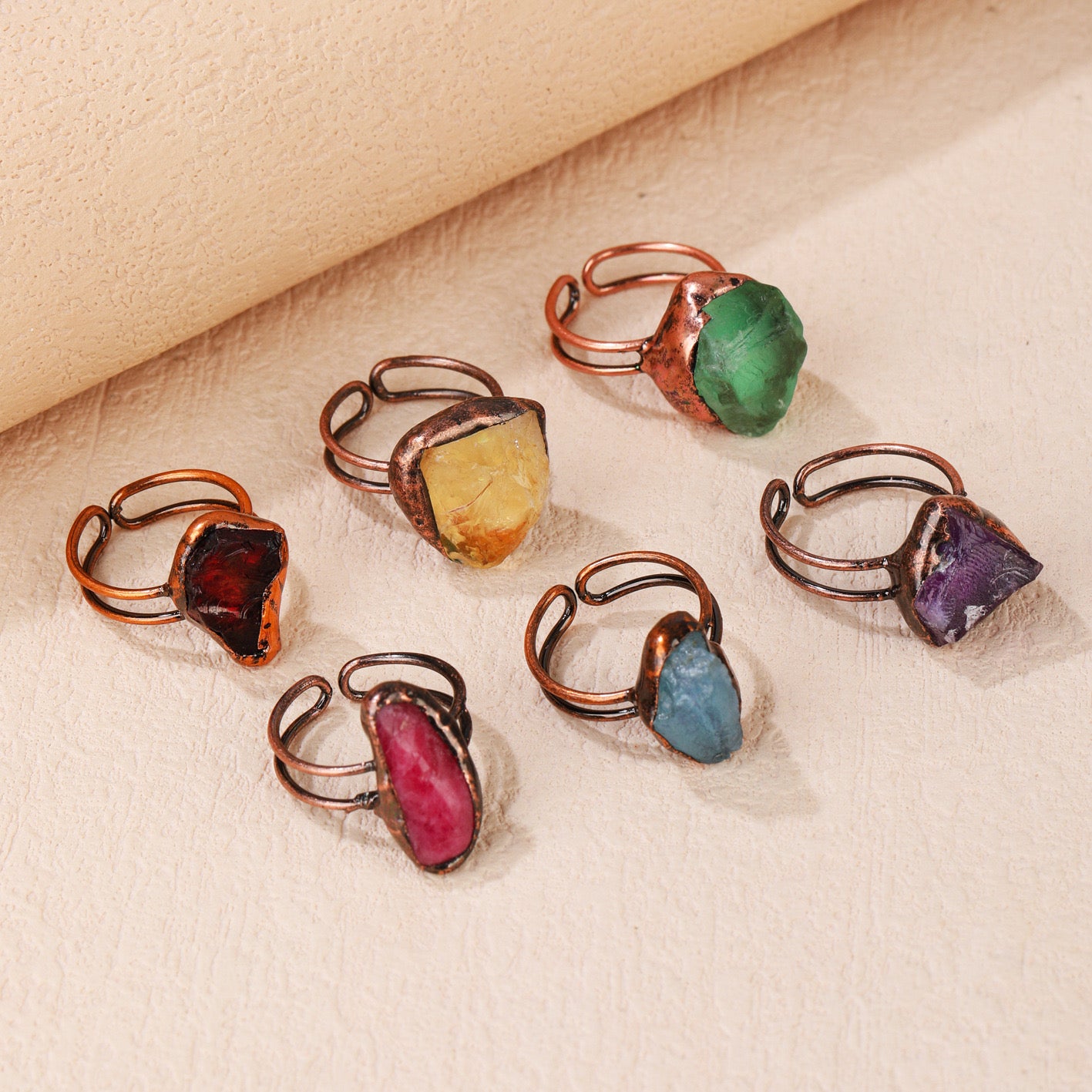 Natutal Amethyst Citrine Fluorite Raw Freeform Vintage Adjustable Pinky Rings