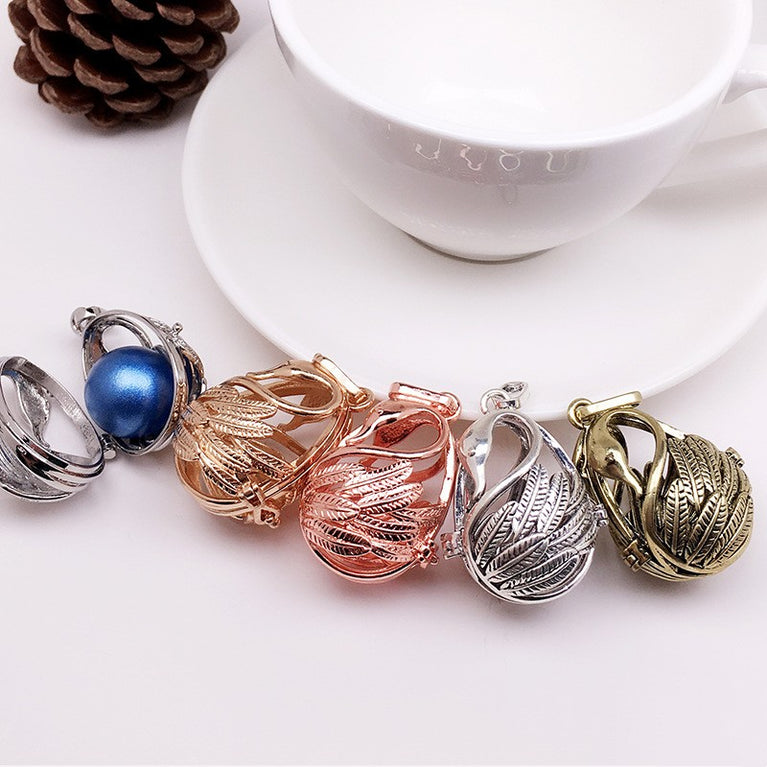 Swan Metal Sphere Holder Necklace Perfume Pendant Sweater Chain