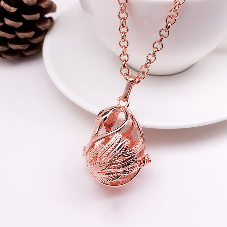 Swan Metal Sphere Holder Necklace Perfume Pendant Sweater Chain