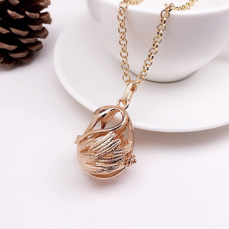 Swan Metal Sphere Holder Necklace Perfume Pendant Sweater Chain