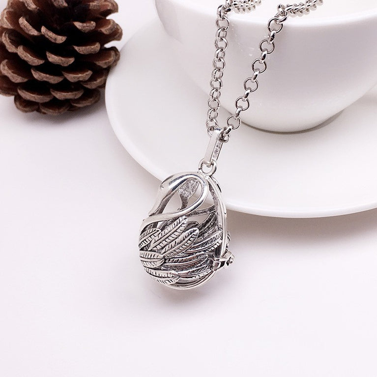 Swan Metal Sphere Holder Necklace Perfume Pendant Sweater Chain