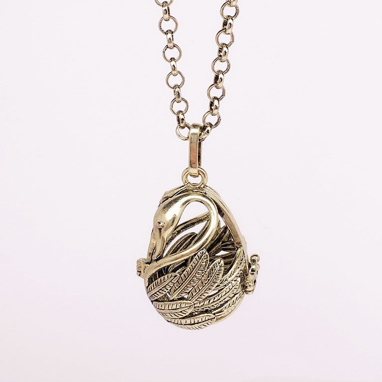 Swan Metal Sphere Holder Necklace Perfume Pendant Sweater Chain