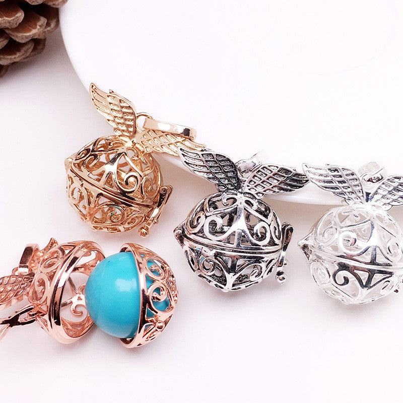 Angel Wing Metal Sphere Holder Necklace Perfume Pendant Sweater Chain