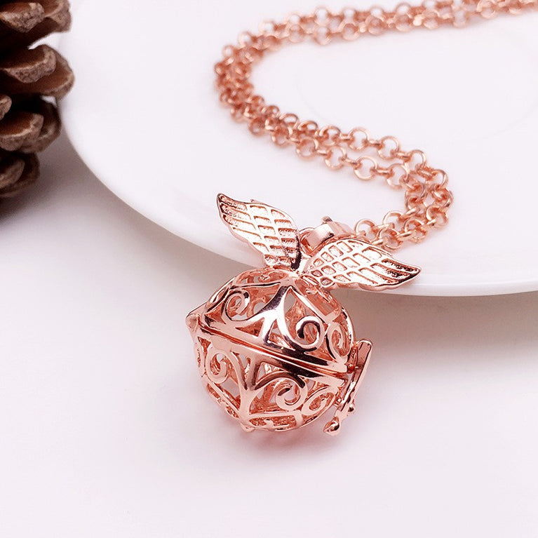 Angel Wing Metal Sphere Holder Necklace Perfume Pendant Sweater Chain