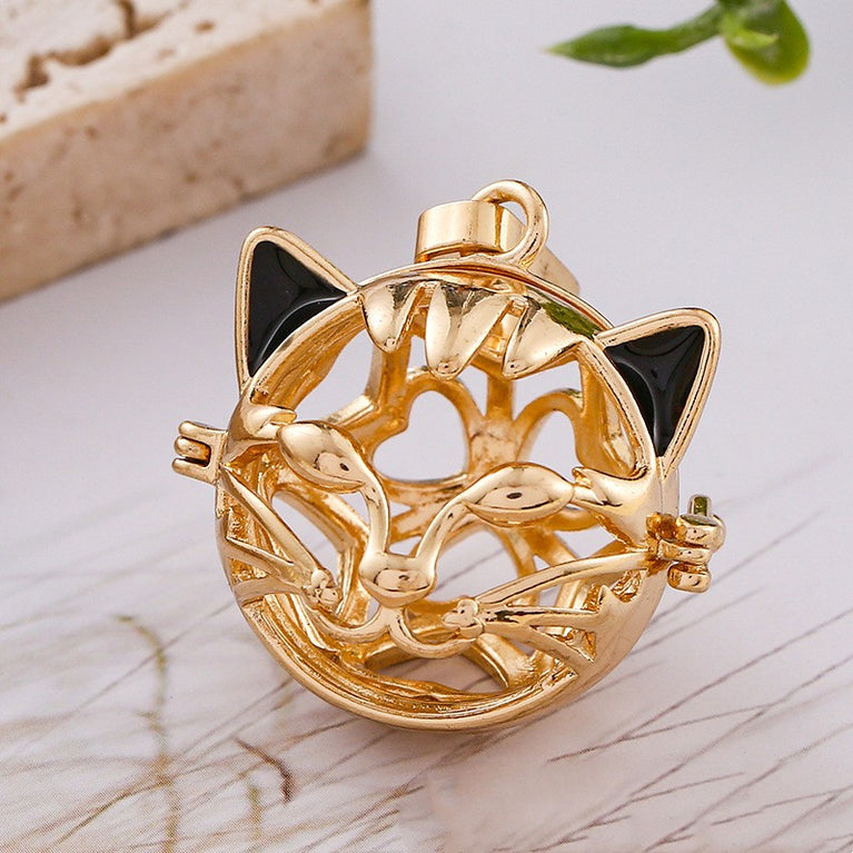 Cat Head Metal Sphere Holder Necklace Perfume Pendant Sweater Chain