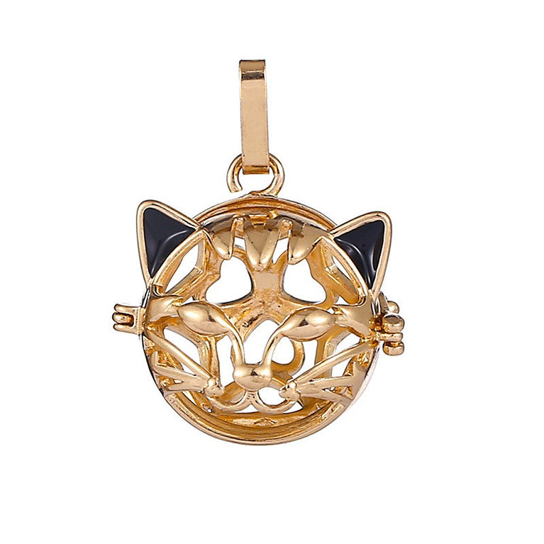 Cat Head Metal Sphere Holder Necklace Perfume Pendant Sweater Chain