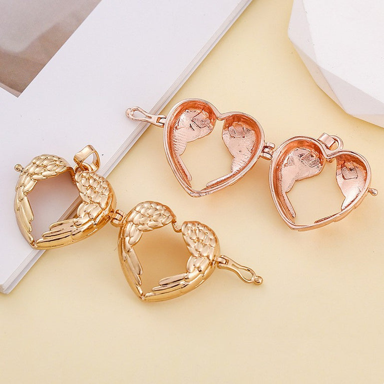 Heart Angel Wing Metal Sphere Holder Necklace Perfume Pendant Sweater Chain