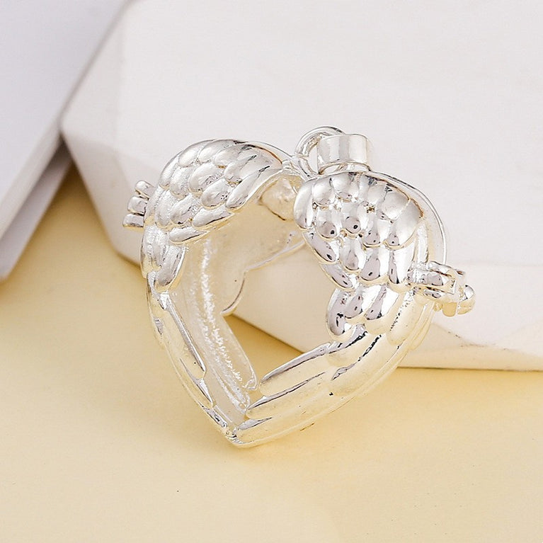 Heart Angel Wing Metal Sphere Holder Necklace Perfume Pendant Sweater Chain