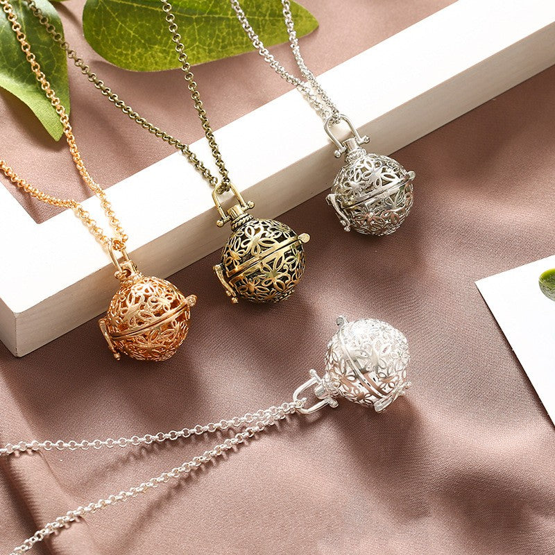 Butterfly Metal Sphere Holder Necklace Perfume Pendant Sweater Chain