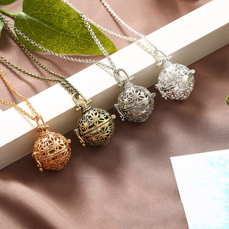 Butterfly Metal Sphere Holder Necklace Perfume Pendant Sweater Chain