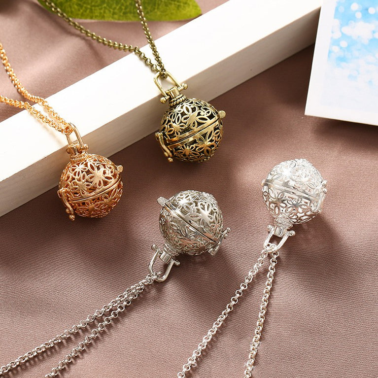 Butterfly Metal Sphere Holder Necklace Perfume Pendant Sweater Chain