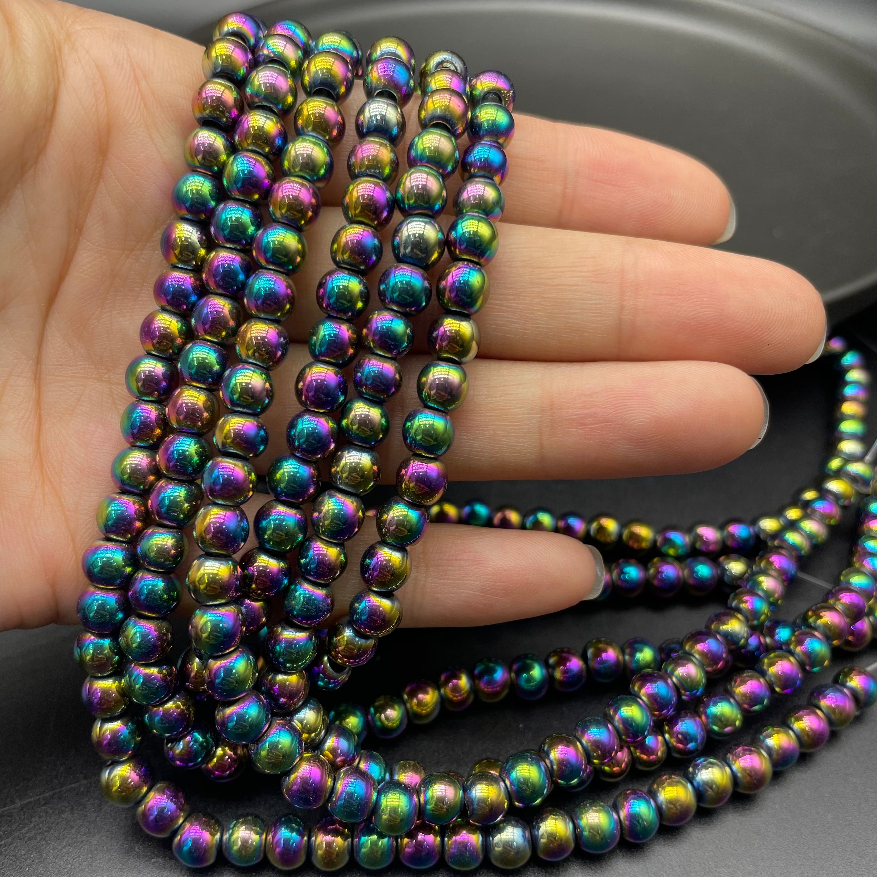 Aura Hematite Beads Strands Loose Beads Jewelry DIY Bracelets