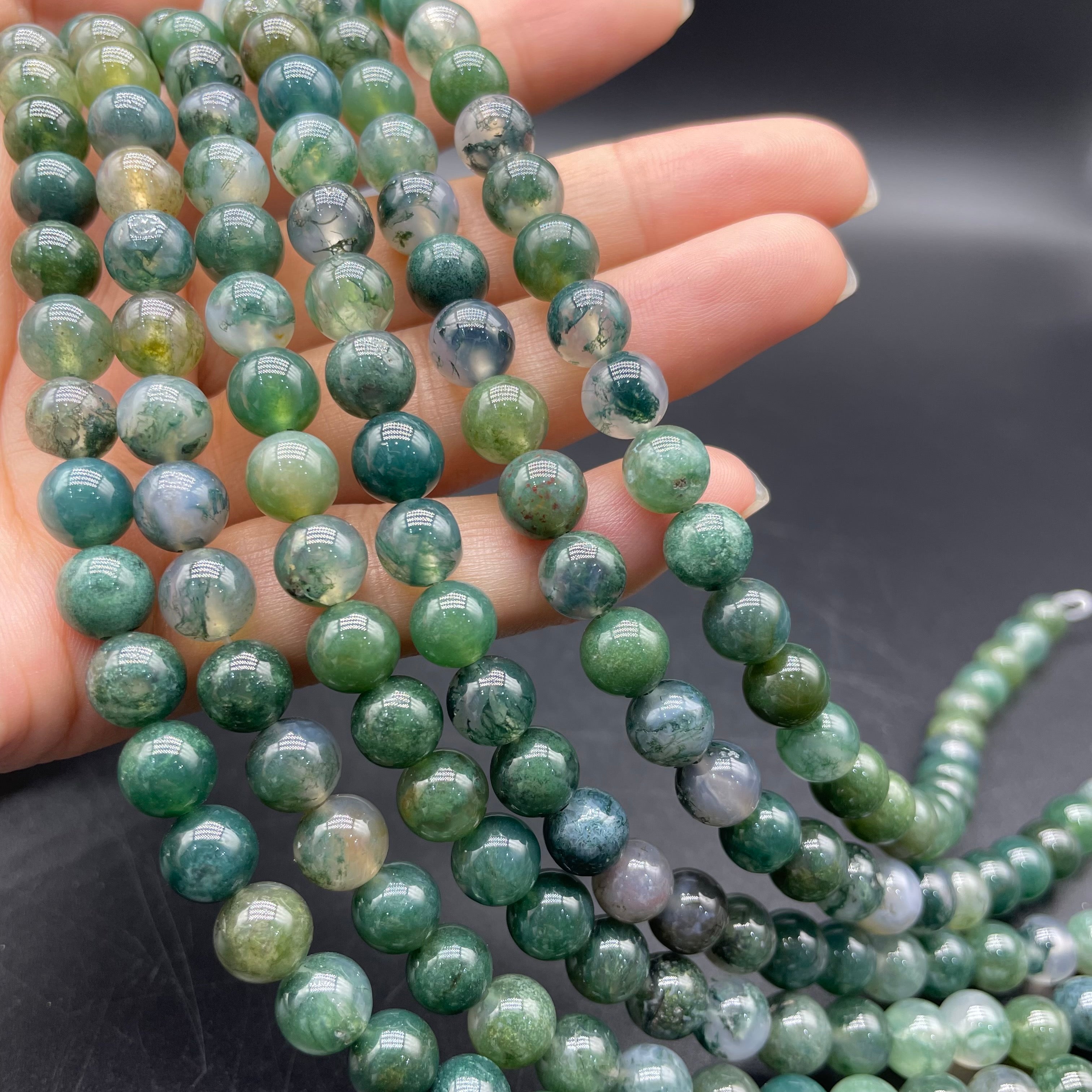 Moss Agate Beads Strands Loose Beads Jewelry DIY Bracelets
