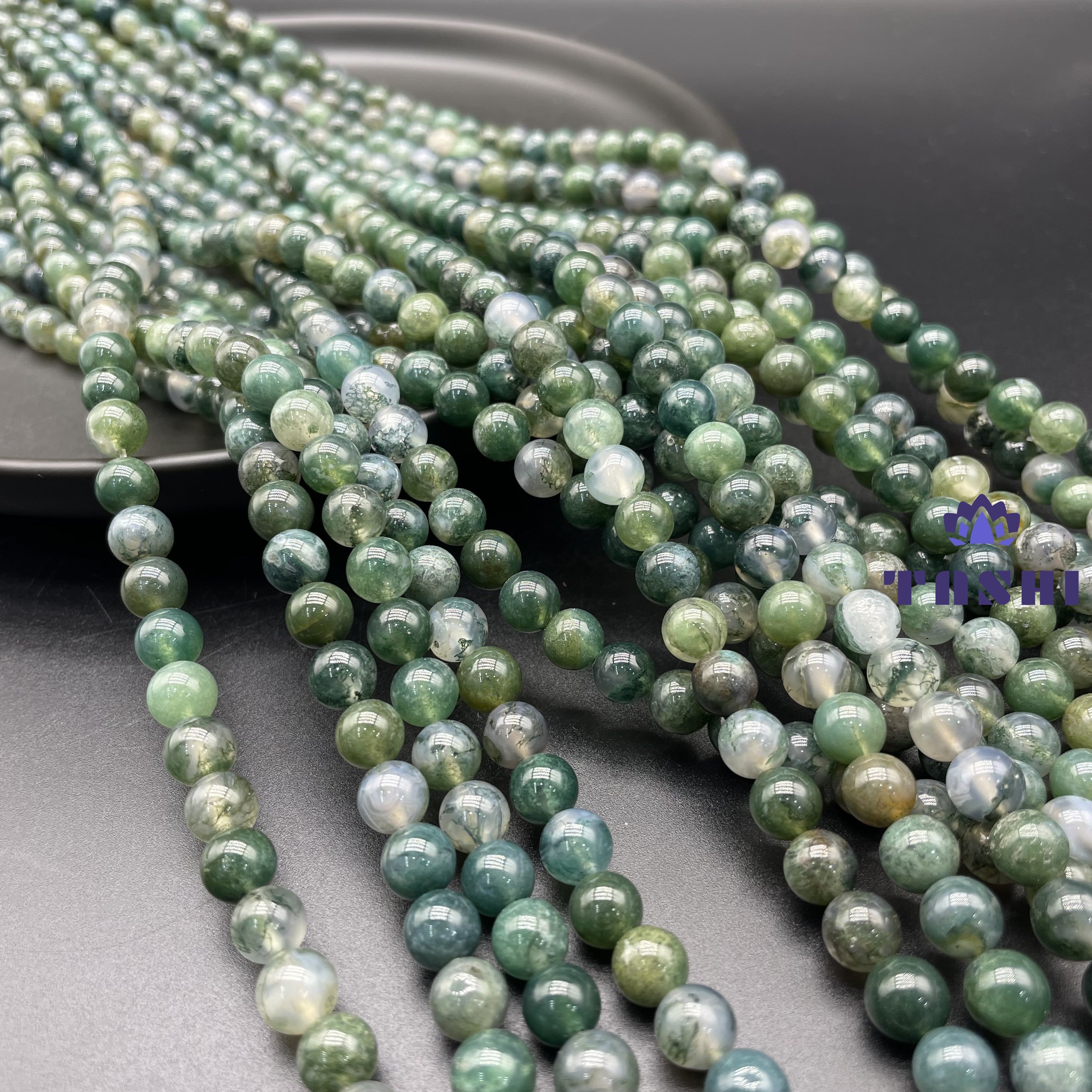 Moss Agate Beads Strands Loose Beads Jewelry DIY Bracelets
