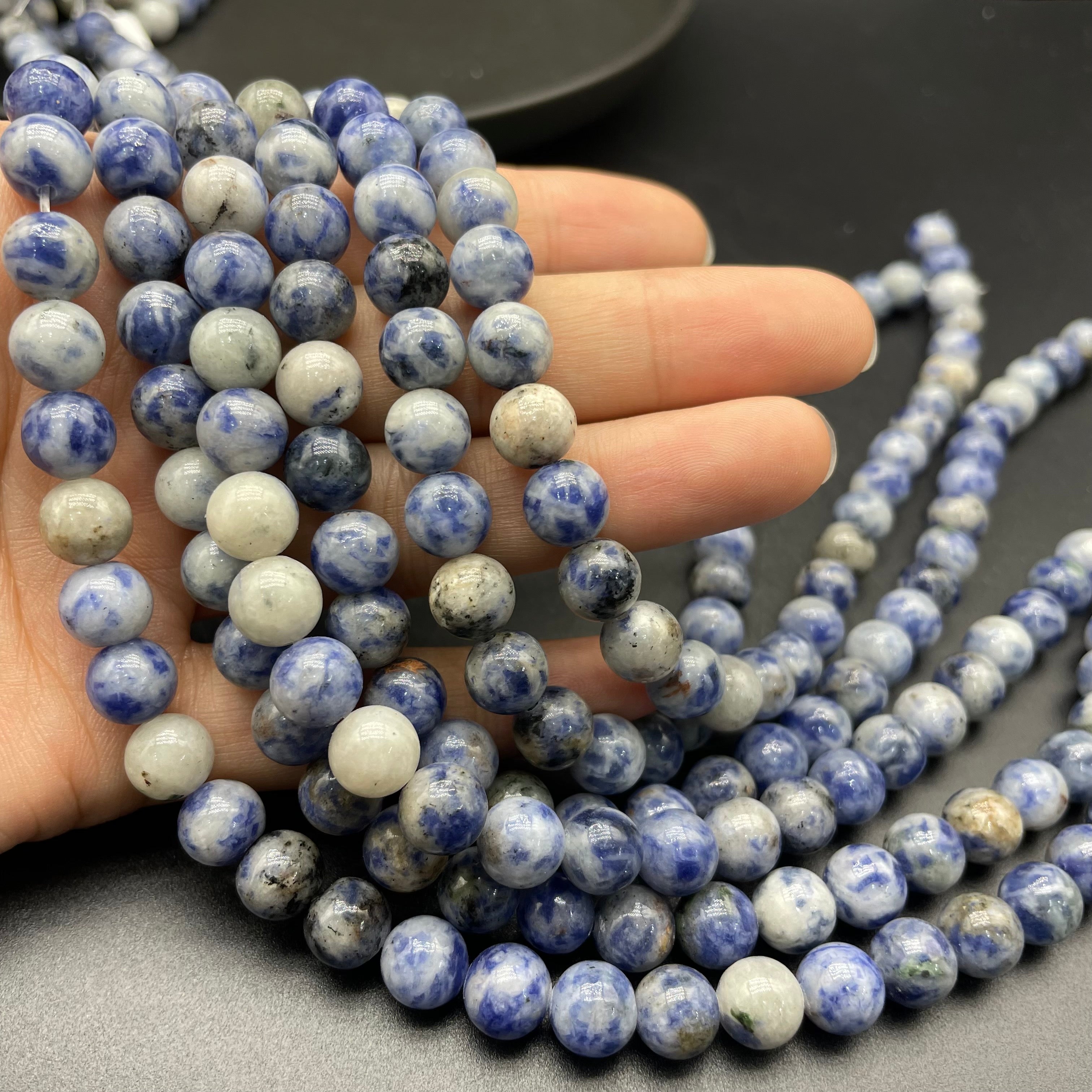 Blue Spotted Jasper Beads Strands Loose Beads Jewelry DIY Bracelets