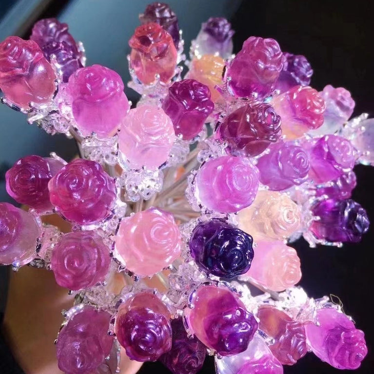 Natural Fluorite Rose Hair Stick Hairpin Flower Bouquet