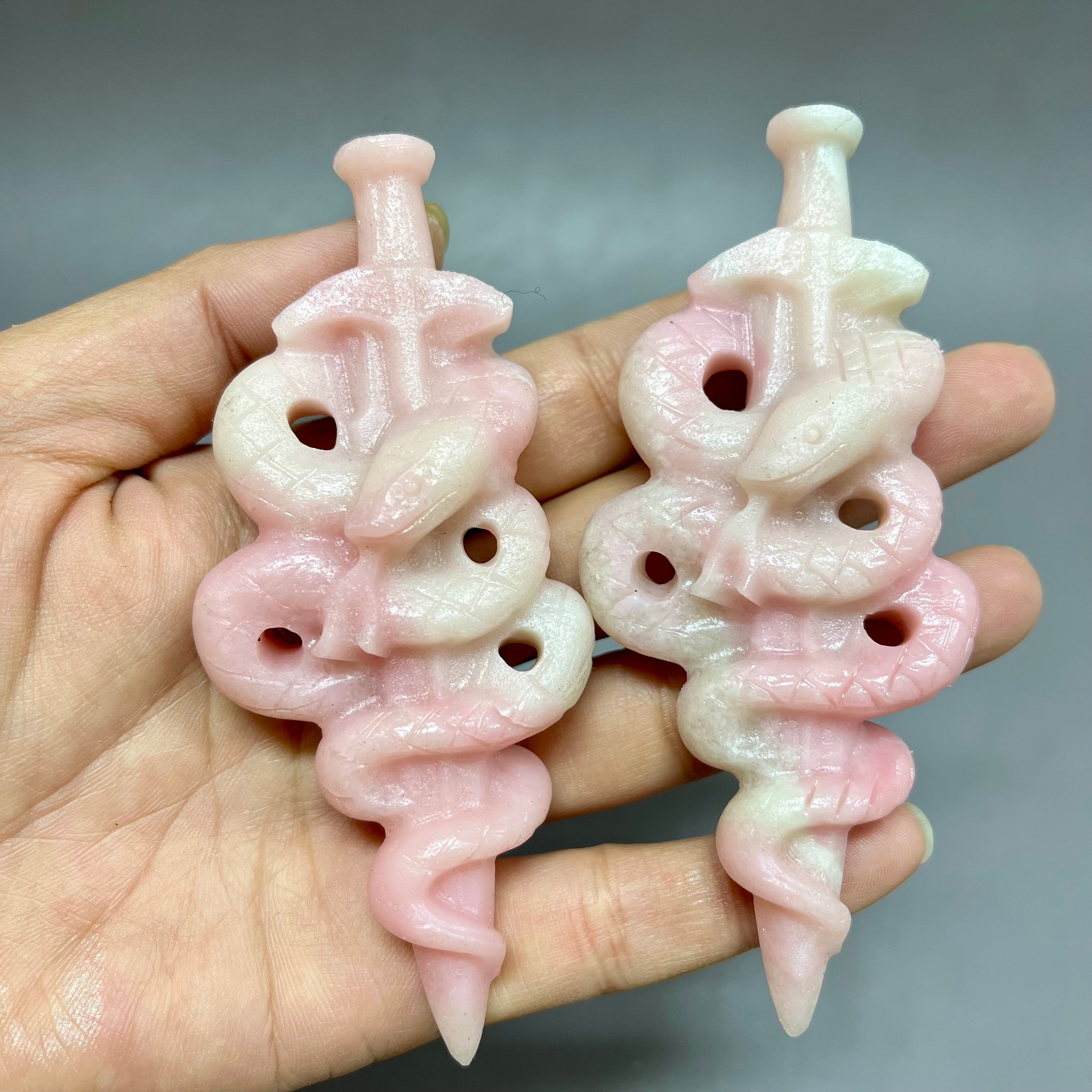 Natural Pink Opal Snake Wrapping Sword Carving Decor Wholesale