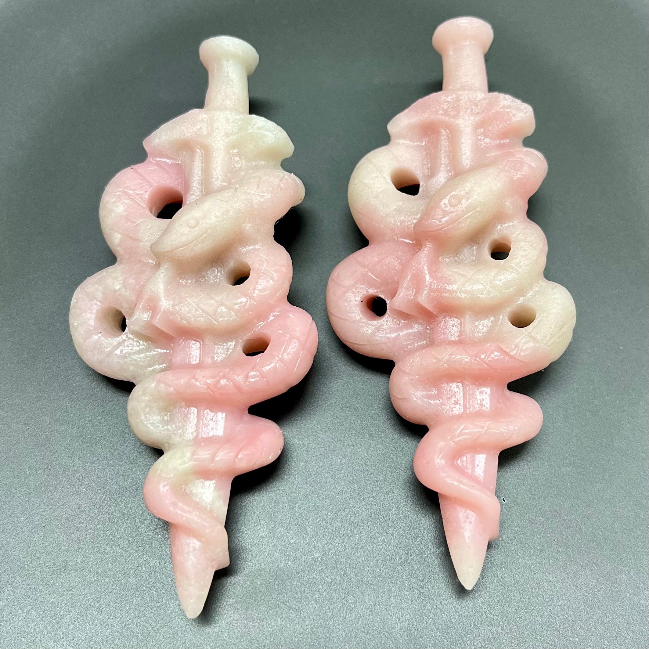 Natural Pink Opal Snake Wrapping Sword Carving Decor Wholesale