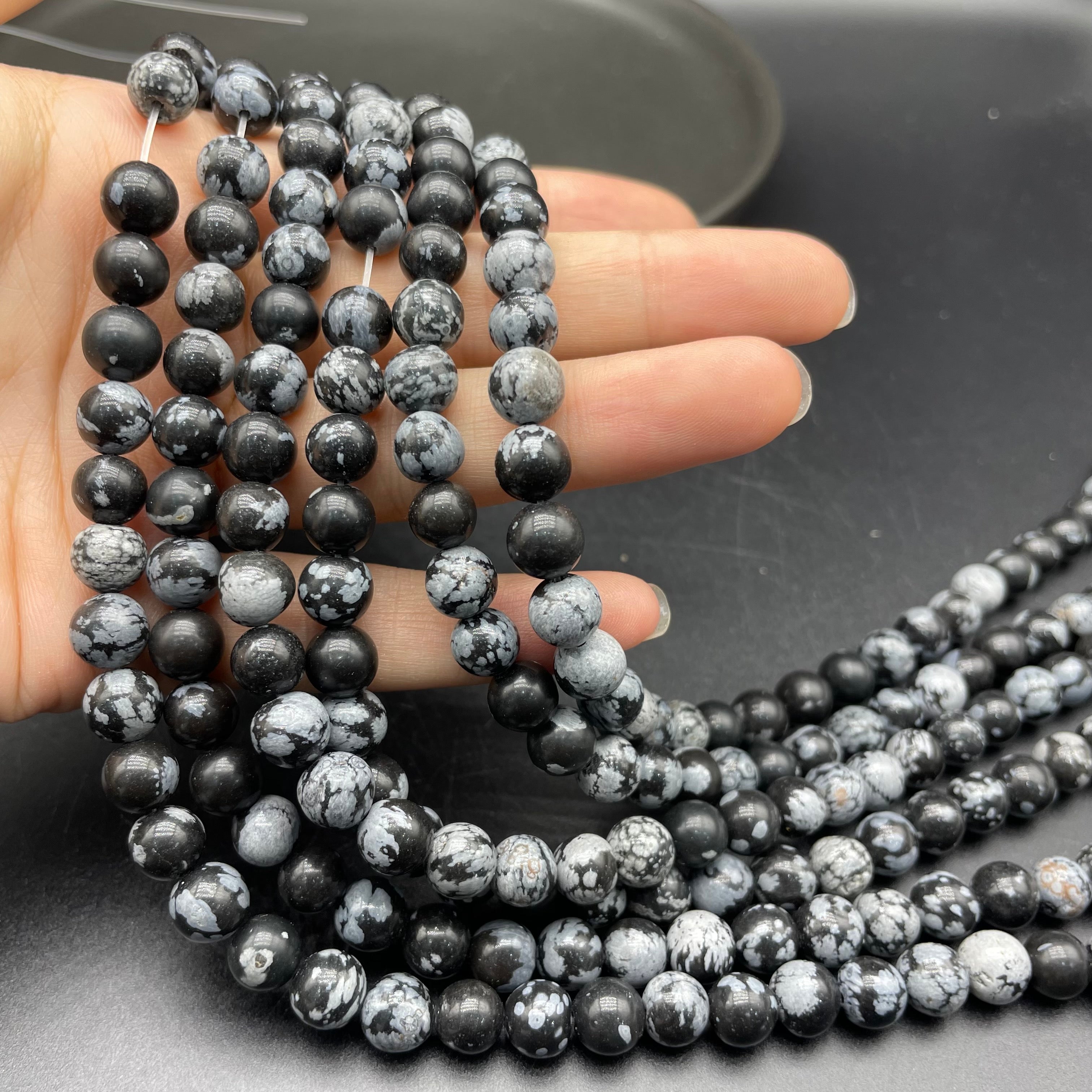 Snowflakes Obsidian Beads Strands Loose Beads Jewelry DIY Bracelets
