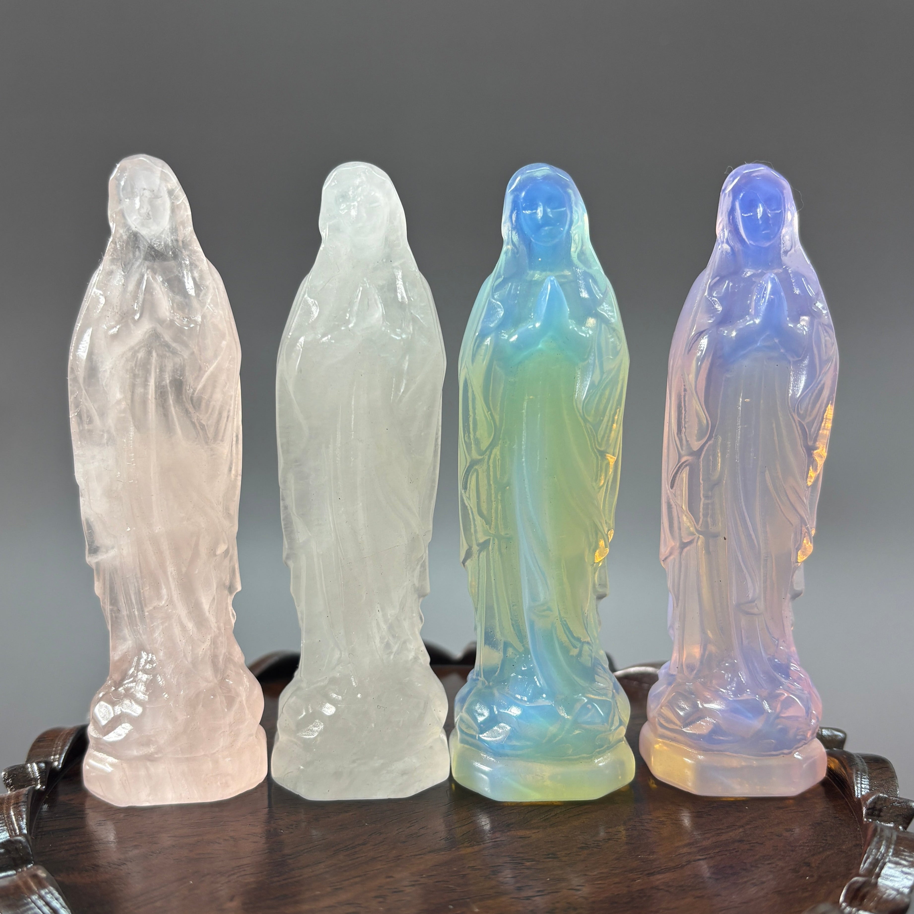 Blessed Virgin Mary Rose Quartz Clear Quartz Opalite Carving