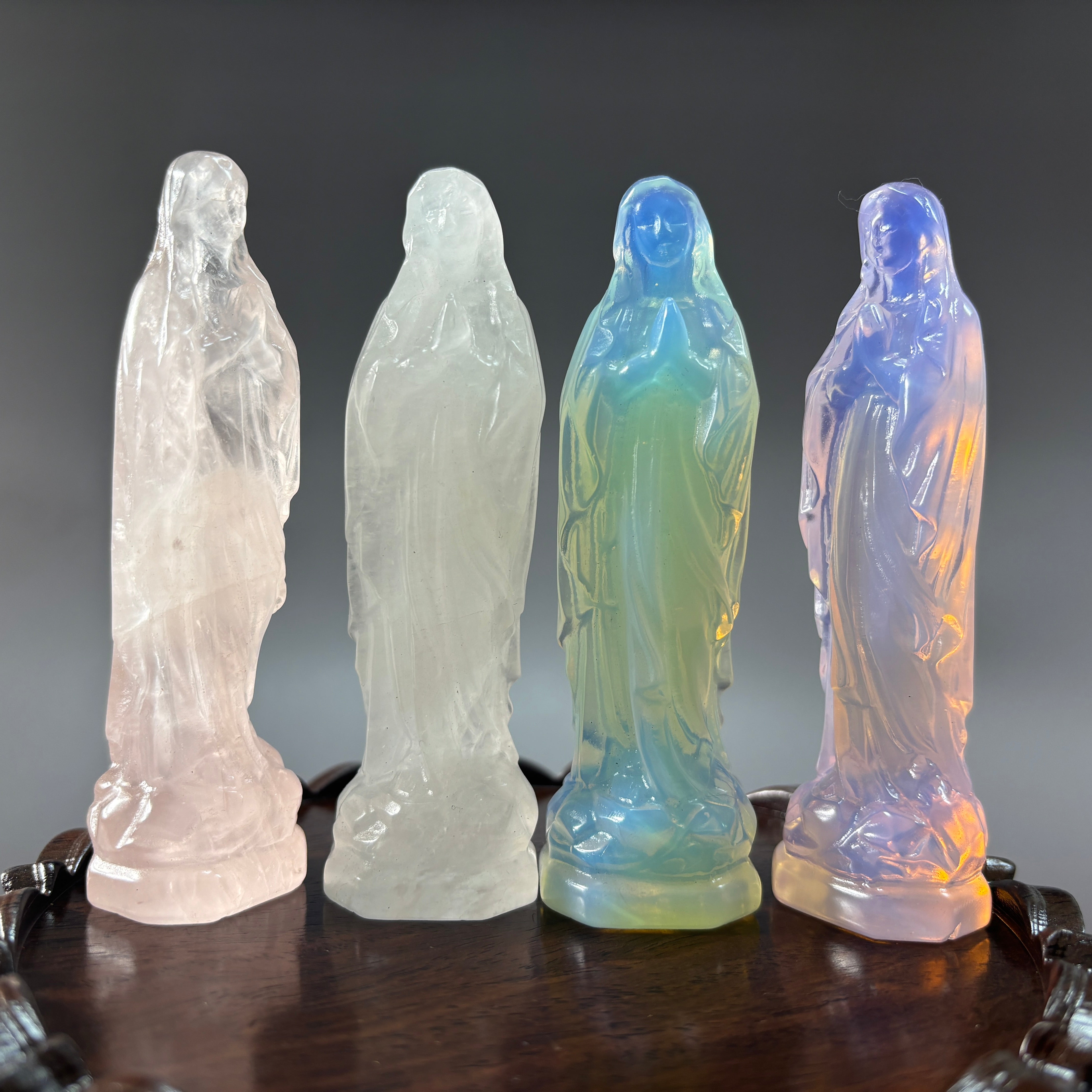 Blessed Virgin Mary Rose Quartz Clear Quartz Opalite Carving