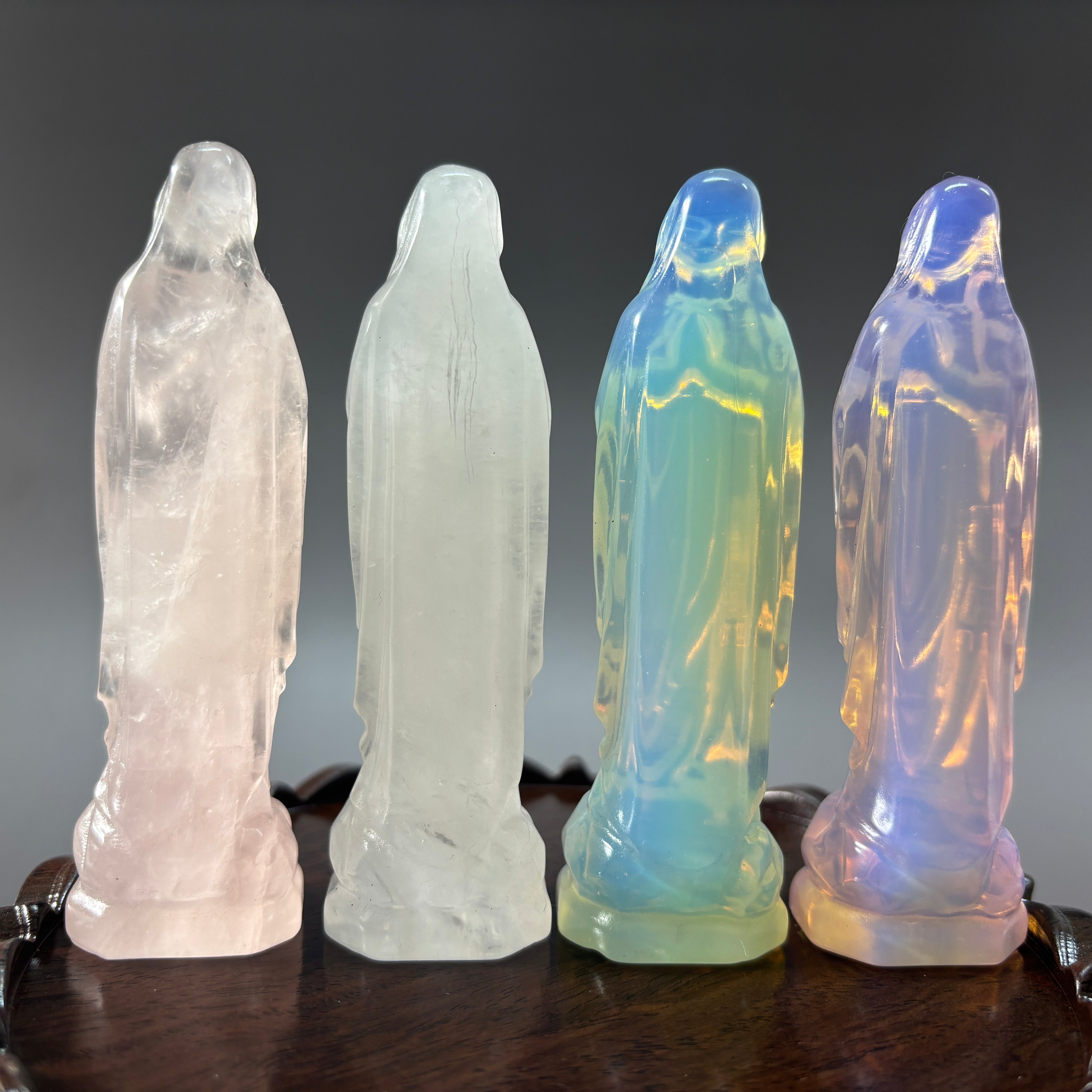 Blessed Virgin Mary Rose Quartz Clear Quartz Opalite Carving