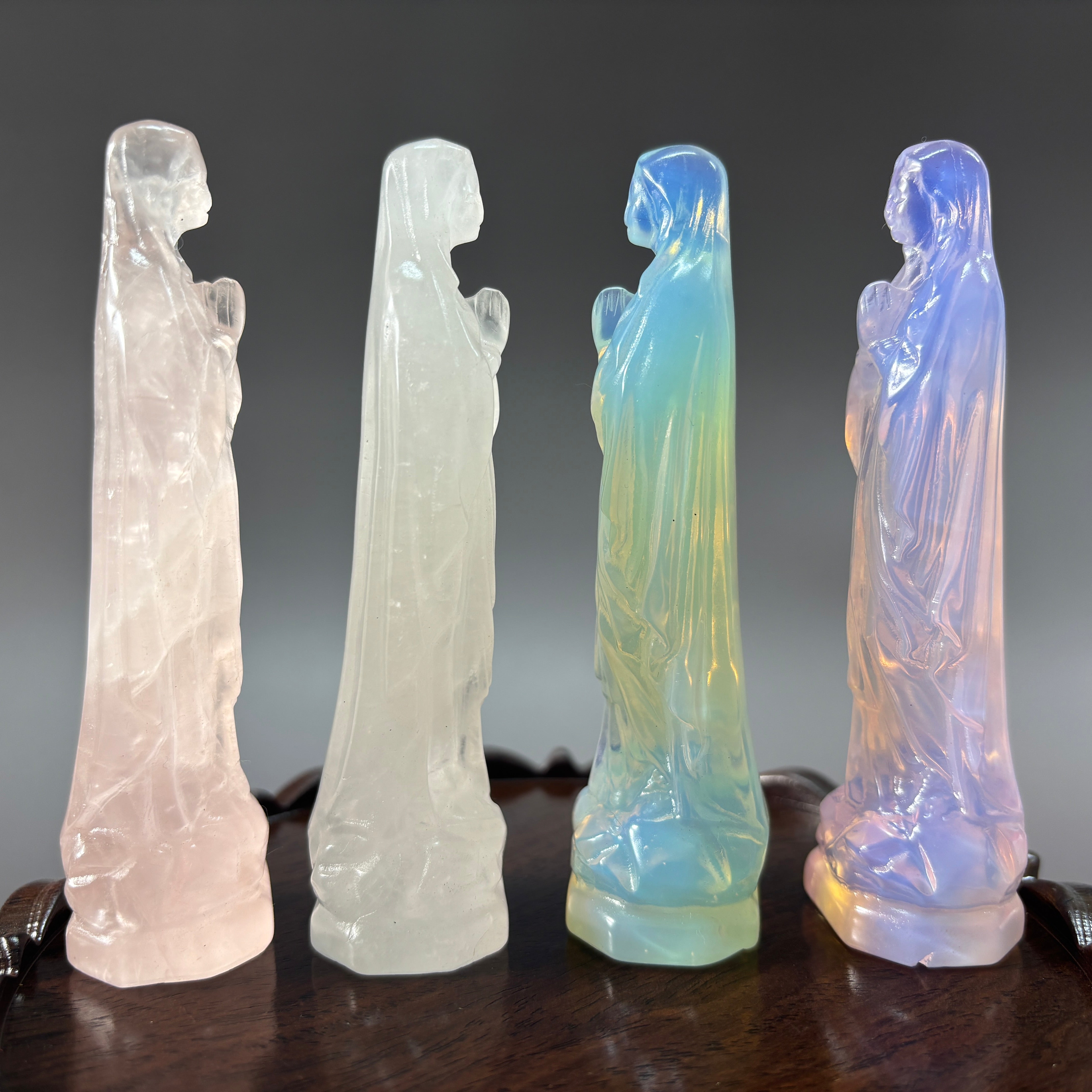 Blessed Virgin Mary Rose Quartz Clear Quartz Opalite Carving