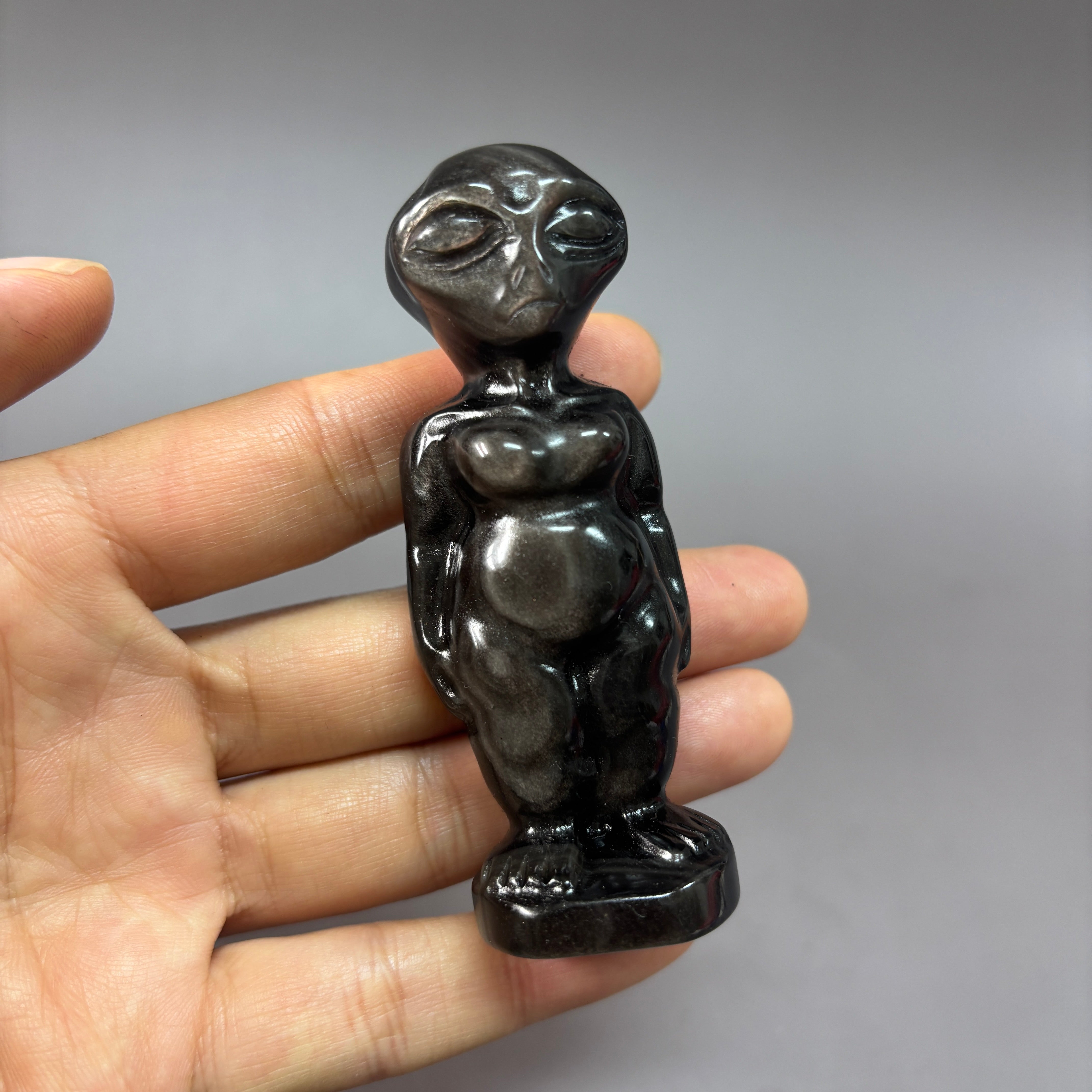 Alien Silver Sheen Obsidian Carving