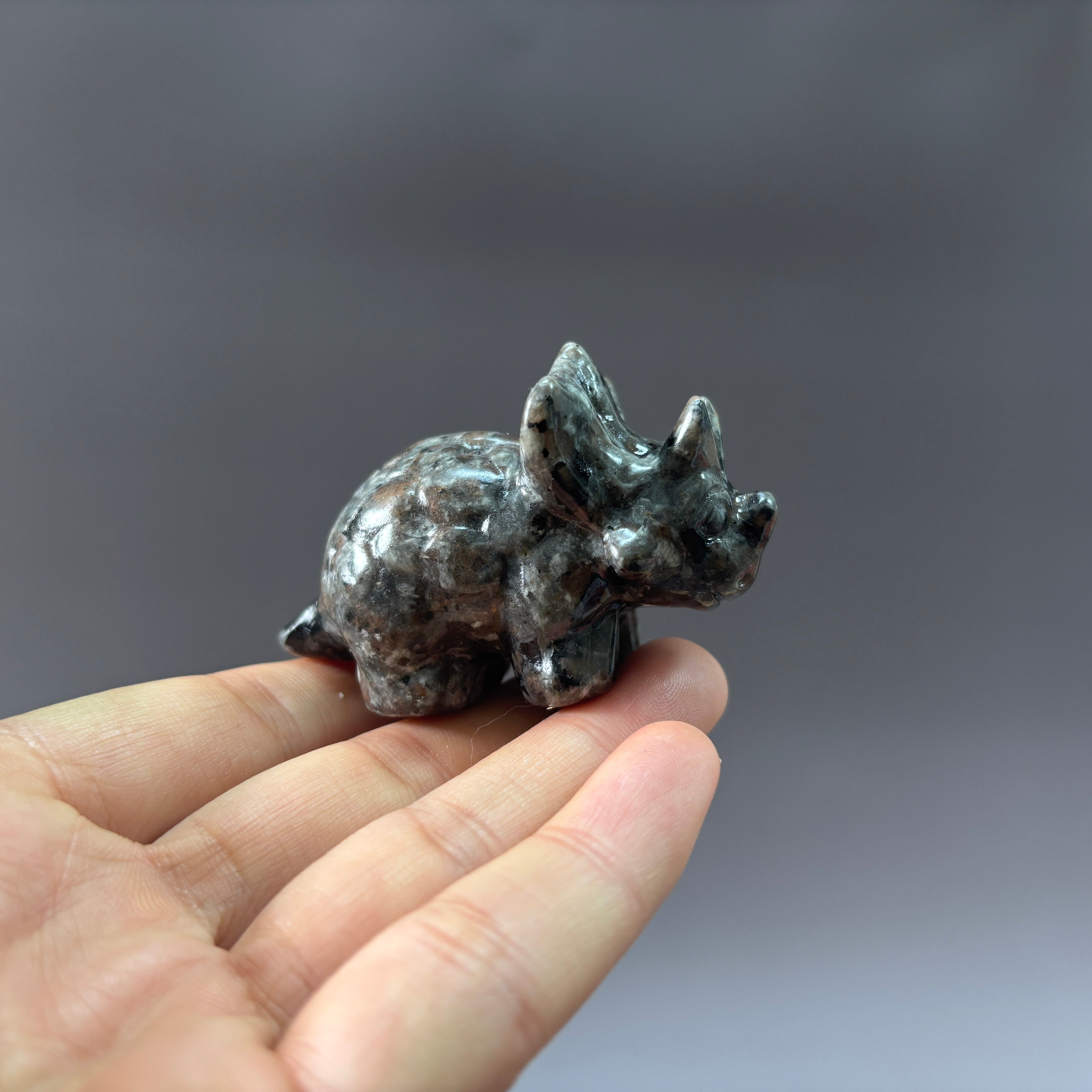 6CM Triceratops Natural Stone Crystal Carving Statue Table Decor Gift