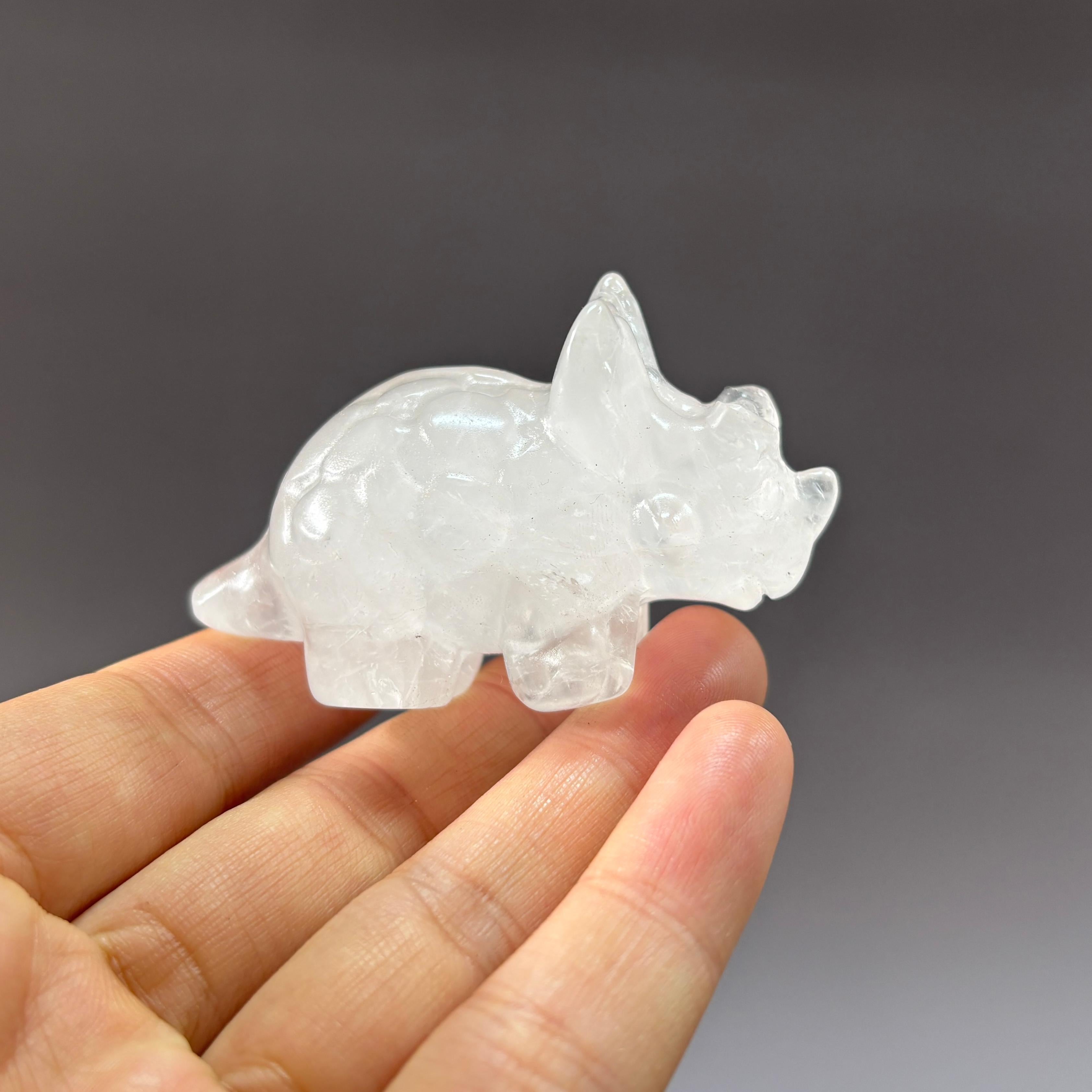 6CM Triceratops Natural Stone Crystal Carving Statue Table Decor Gift