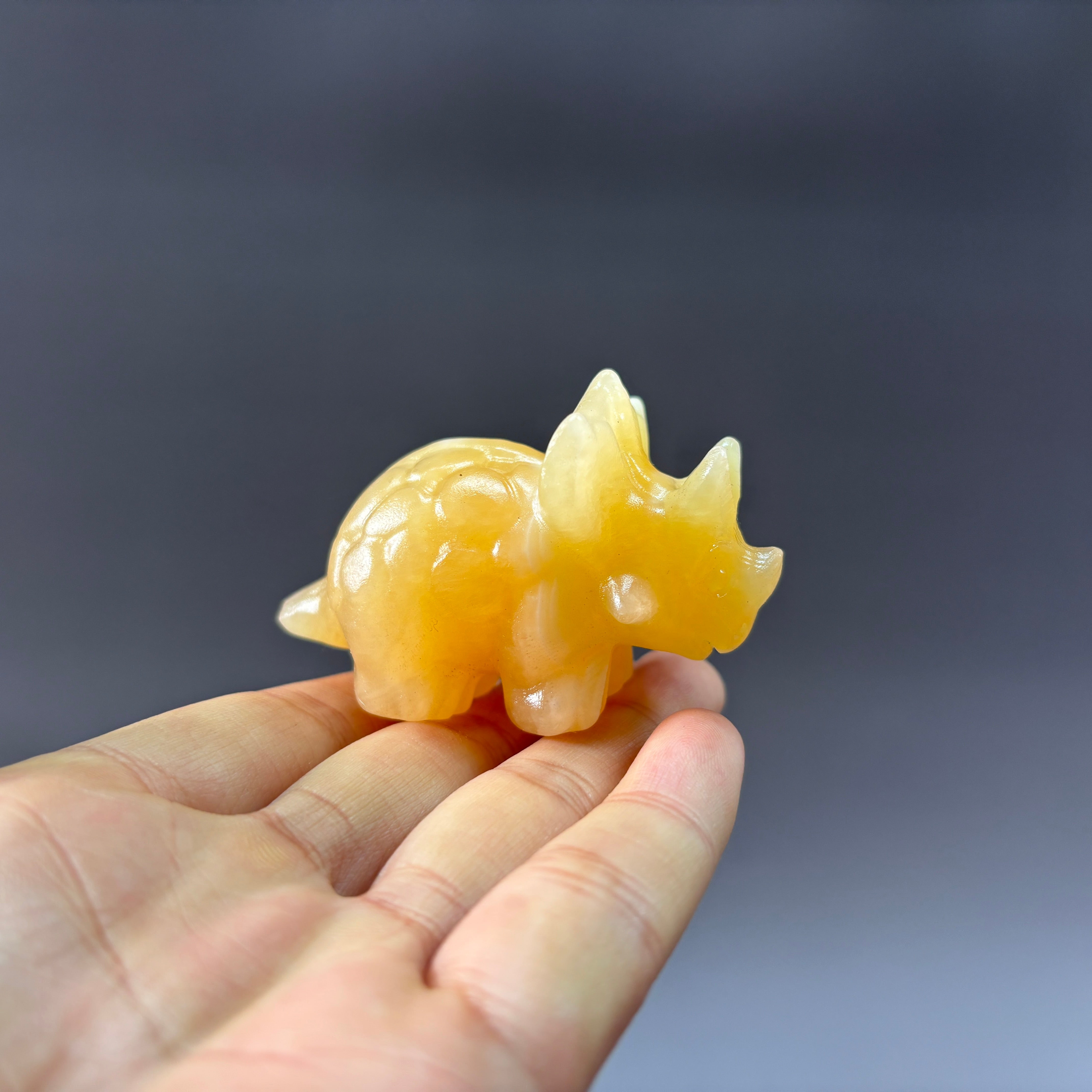 6CM Triceratops Natural Stone Crystal Carving Statue Table Decor Gift