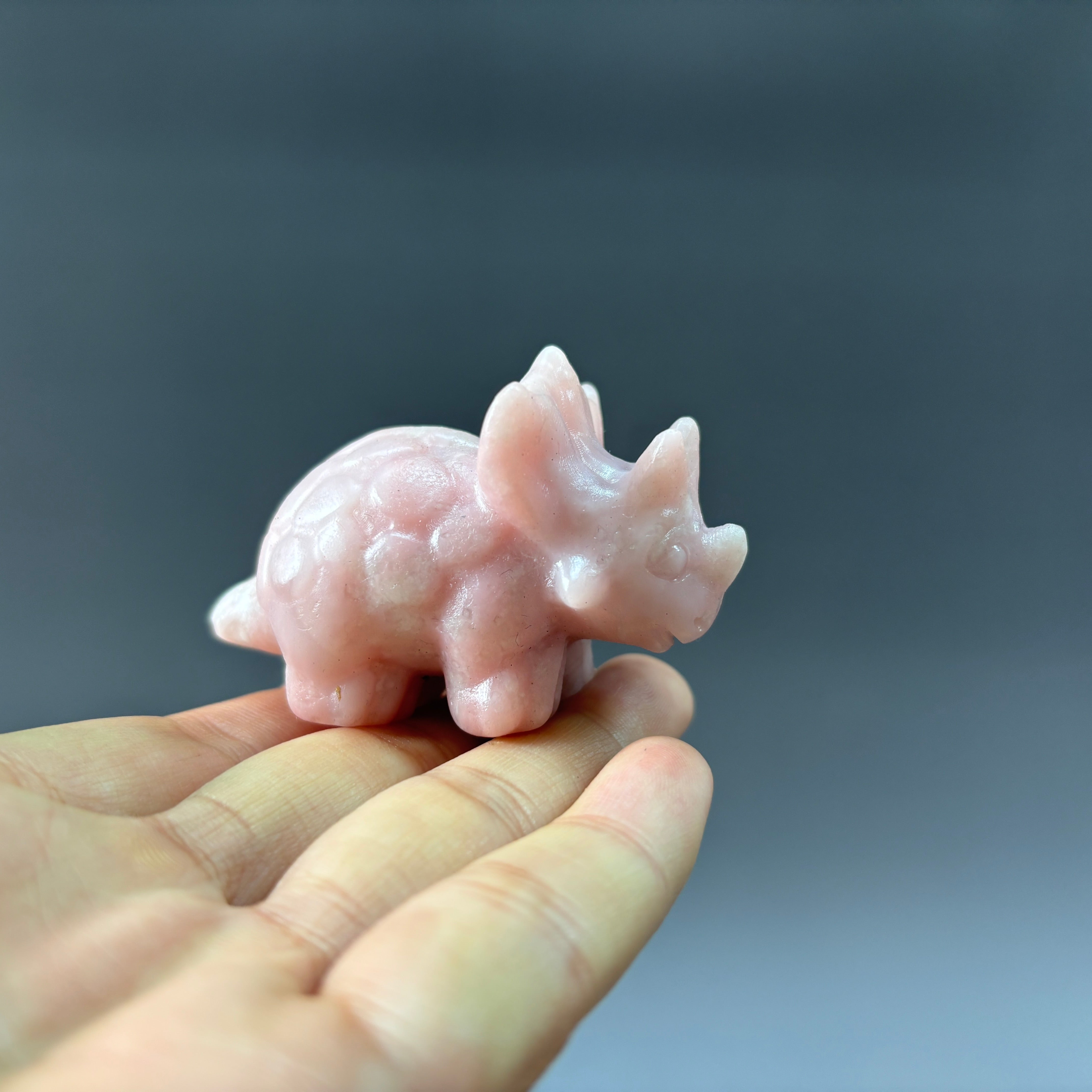 6CM Triceratops Natural Stone Crystal Carving Statue Table Decor Gift