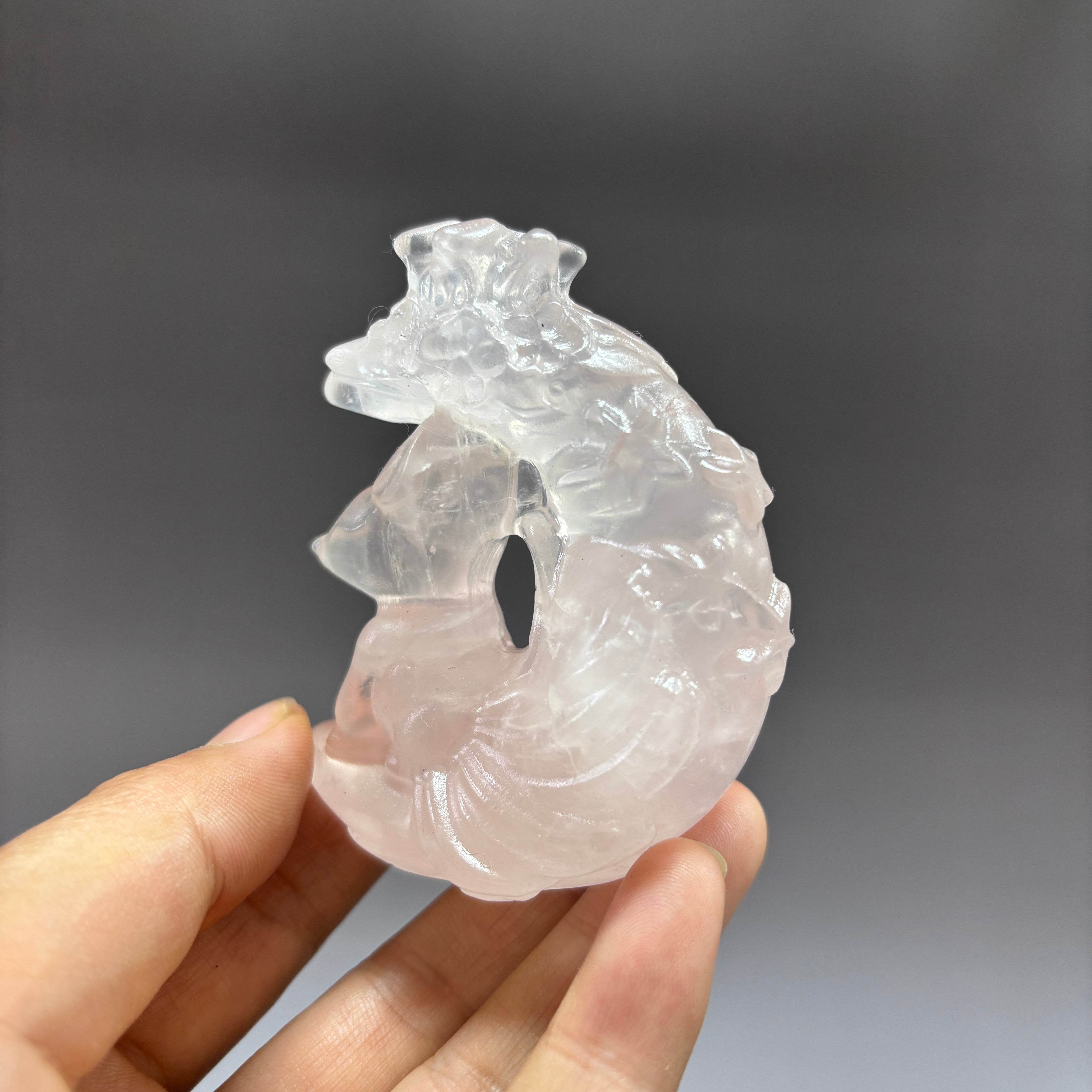 Natural Rose Quartz Fox on Moon Carving Table Decor Gift Wholesale
