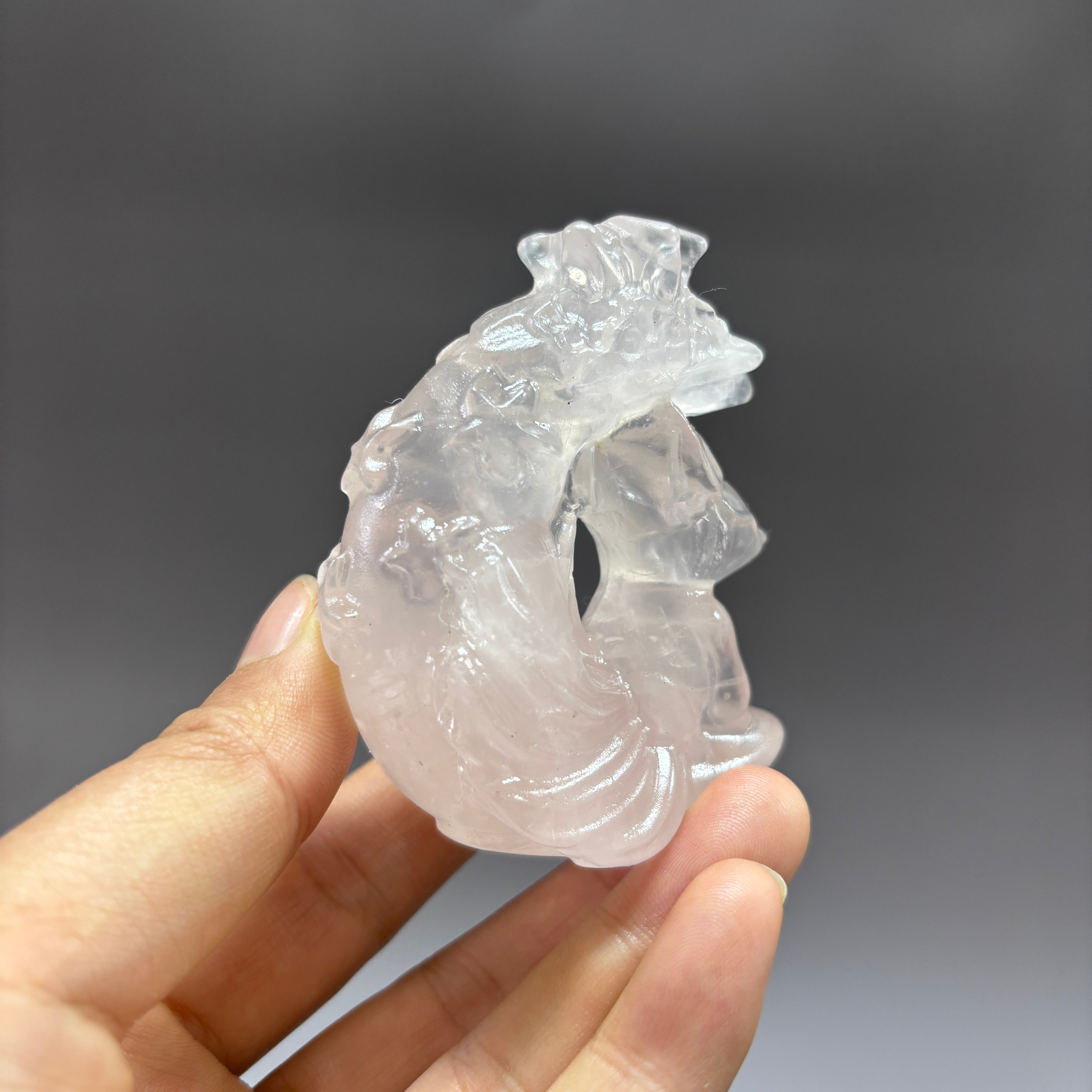 Natural Rose Quartz Fox on Moon Carving Table Decor Gift Wholesale