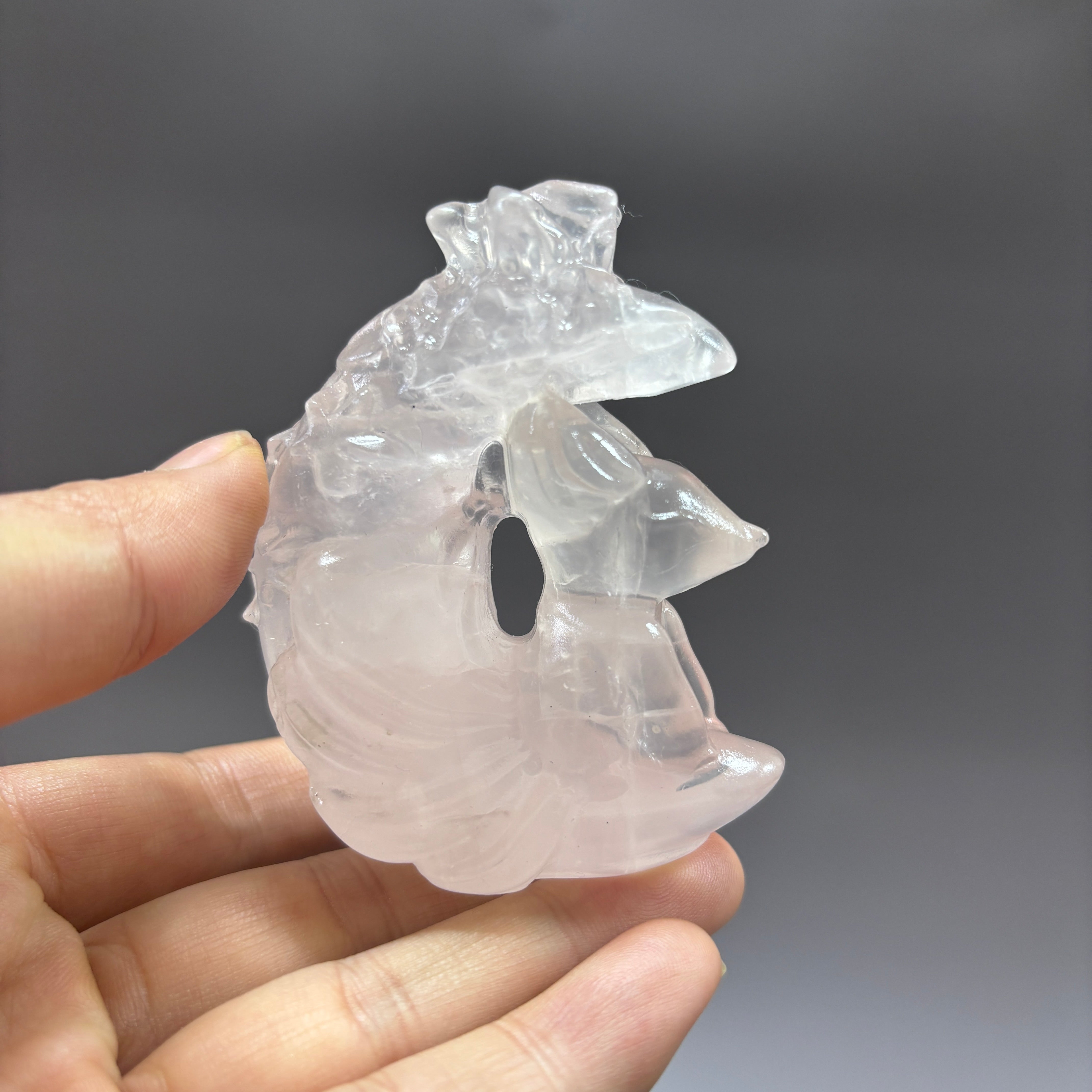 Natural Rose Quartz Fox on Moon Carving Table Decor Gift Wholesale