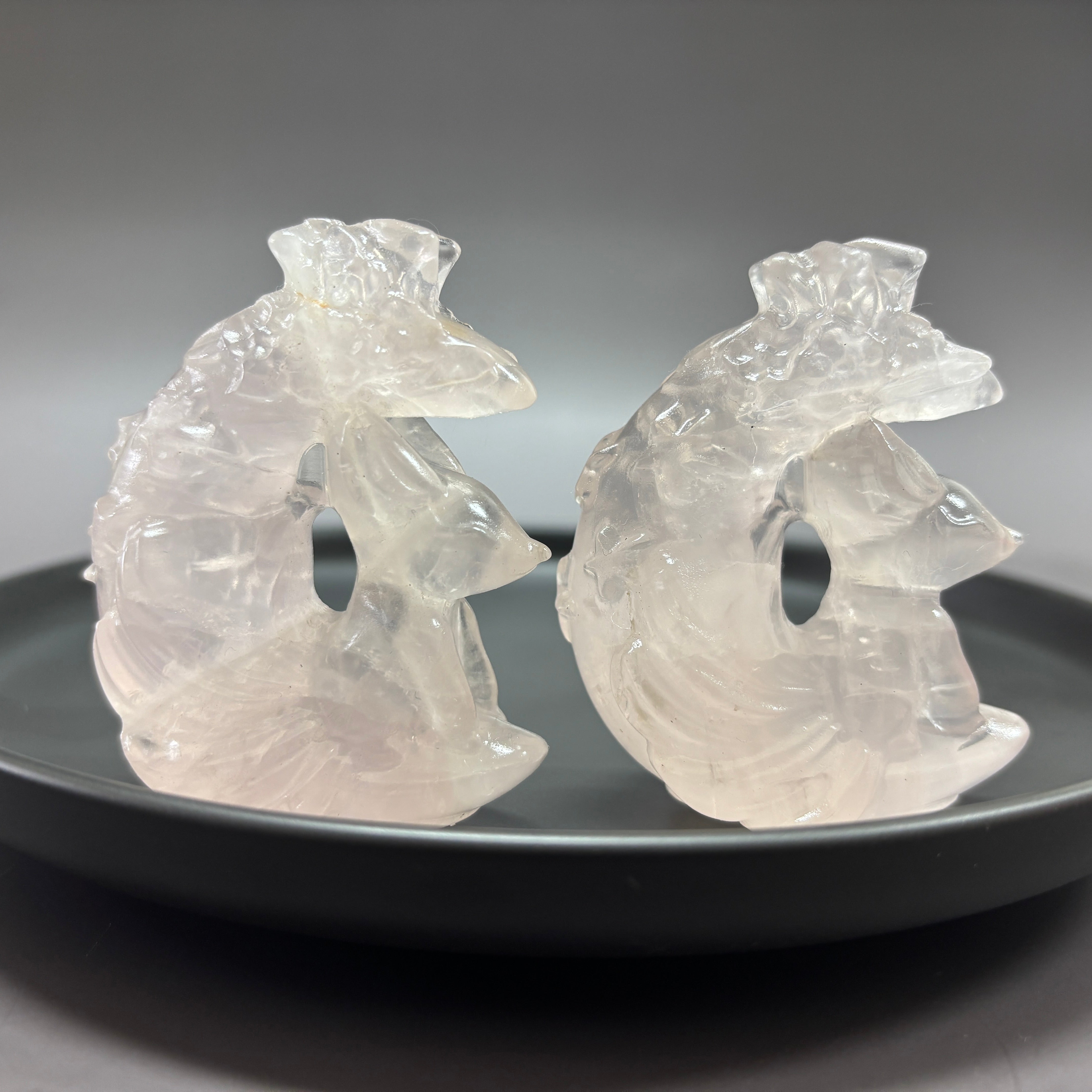 Natural Rose Quartz Fox on Moon Carving Table Decor Gift Wholesale