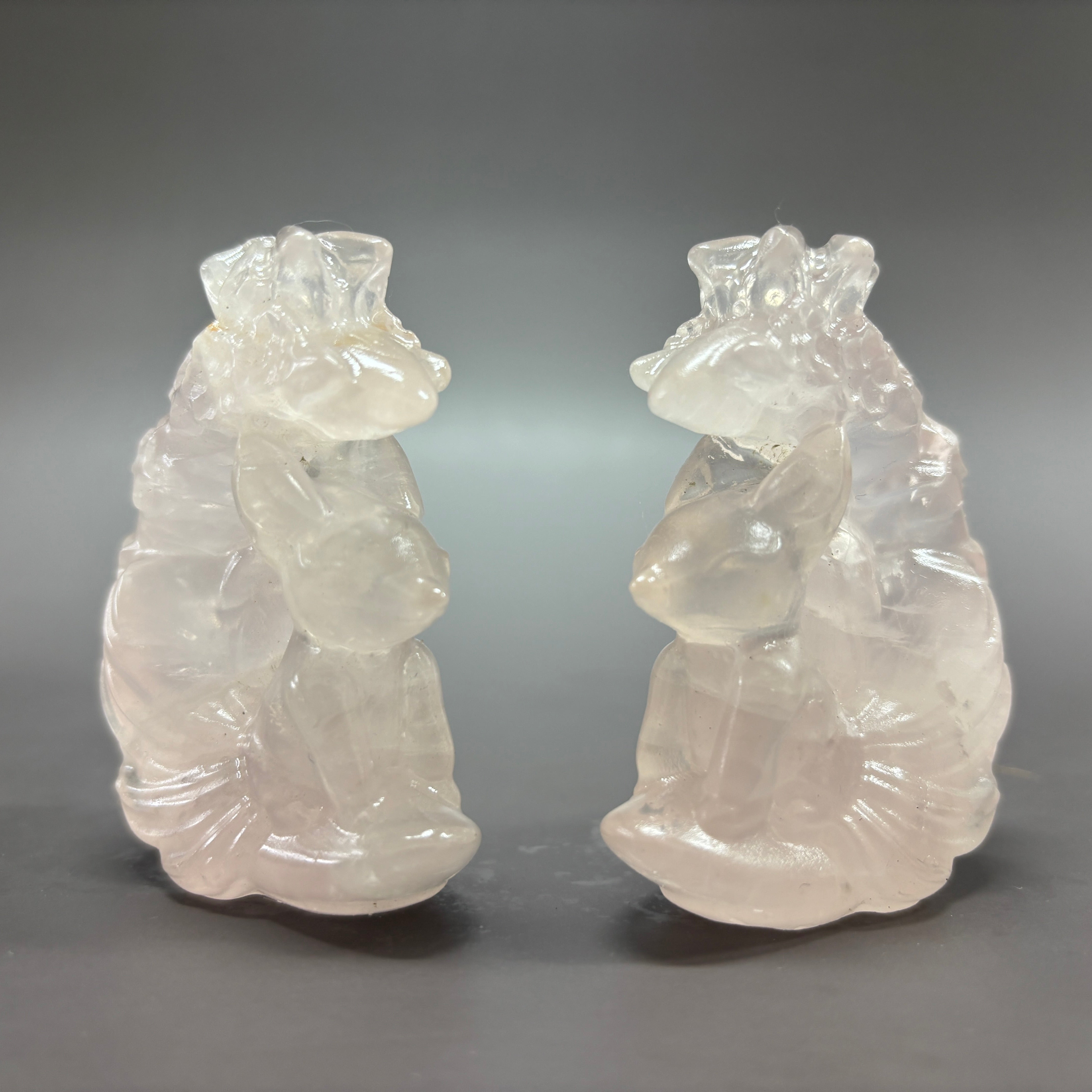 Natural Rose Quartz Fox on Moon Carving Table Decor Gift Wholesale