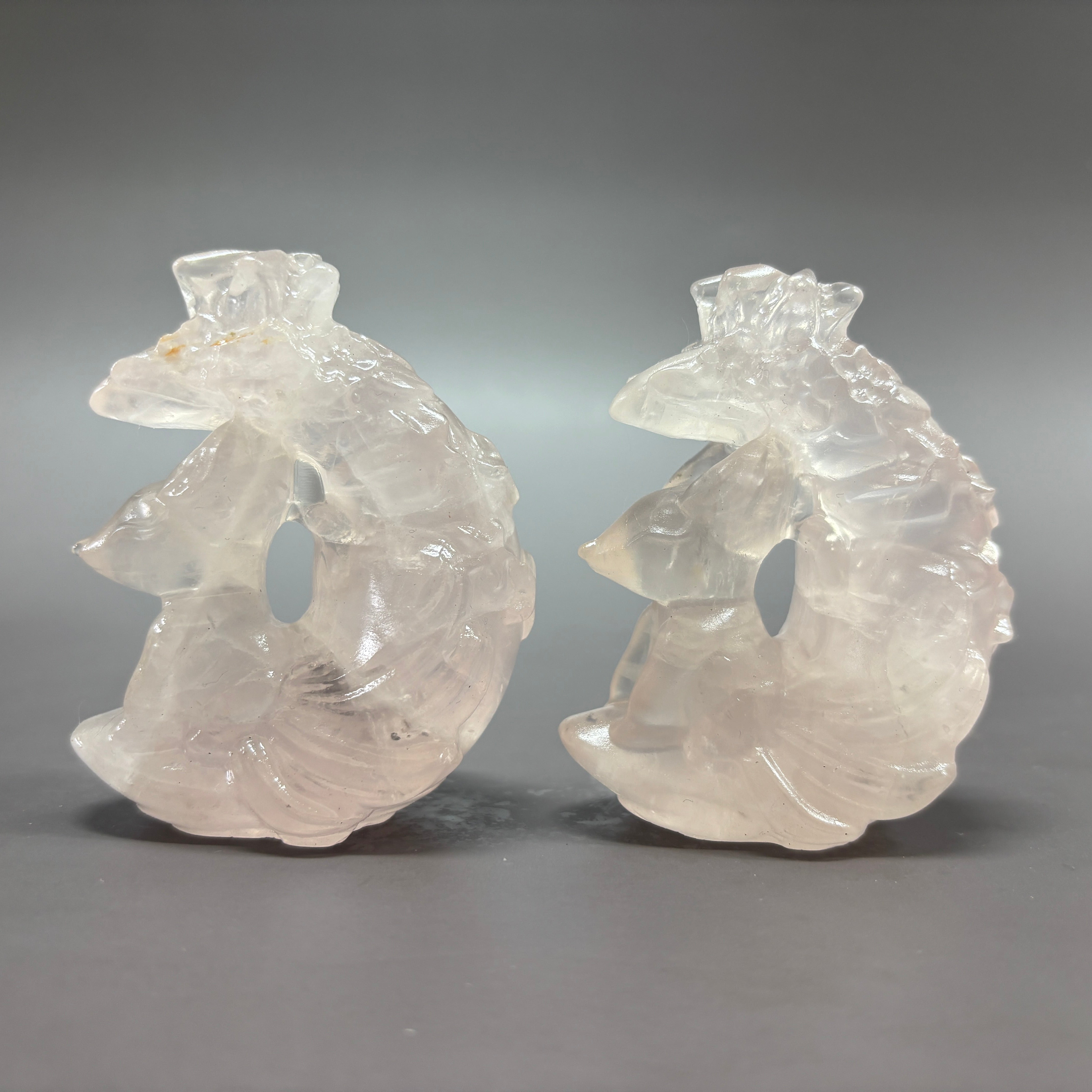 Natural Rose Quartz Fox on Moon Carving Table Decor Gift Wholesale