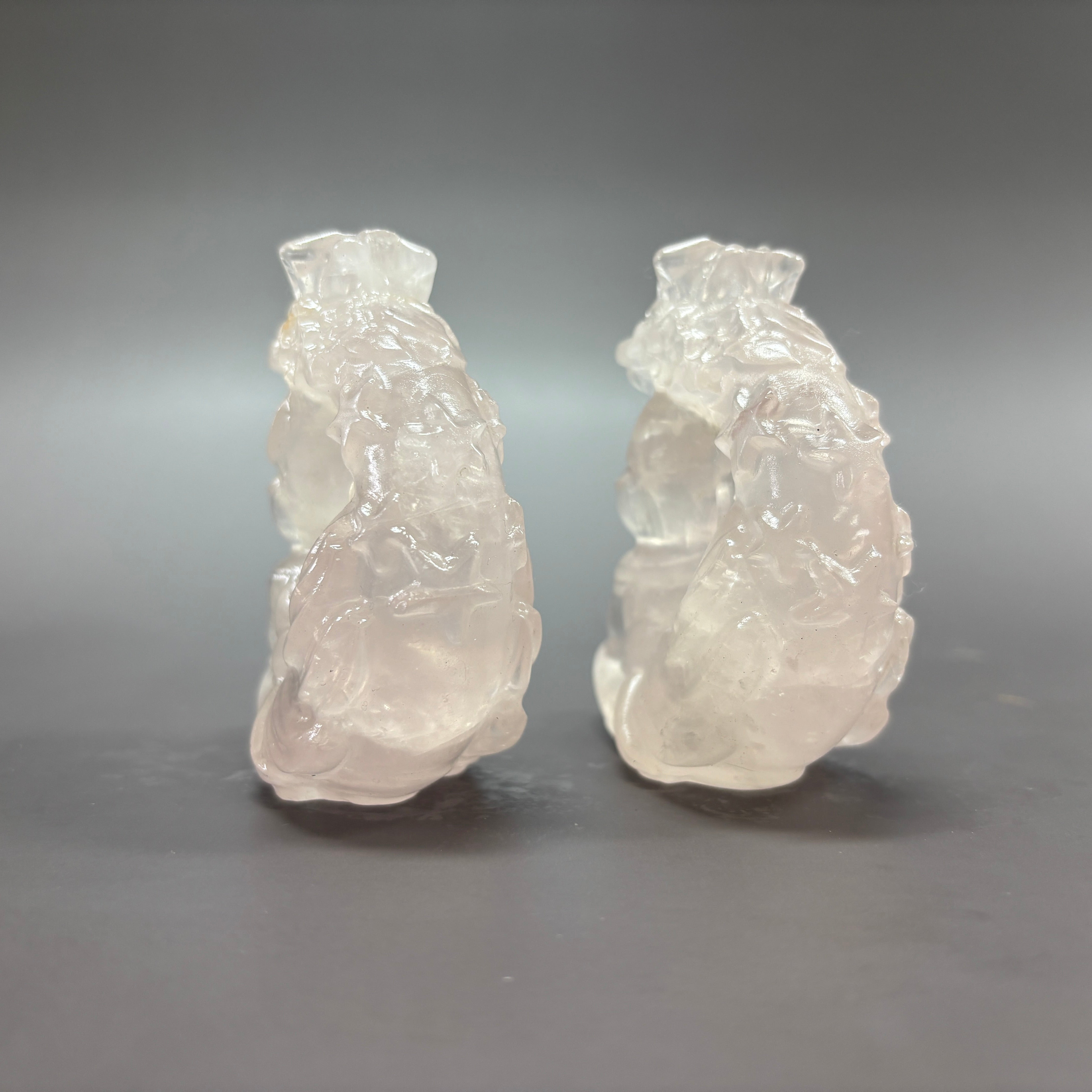 Natural Rose Quartz Fox on Moon Carving Table Decor Gift Wholesale