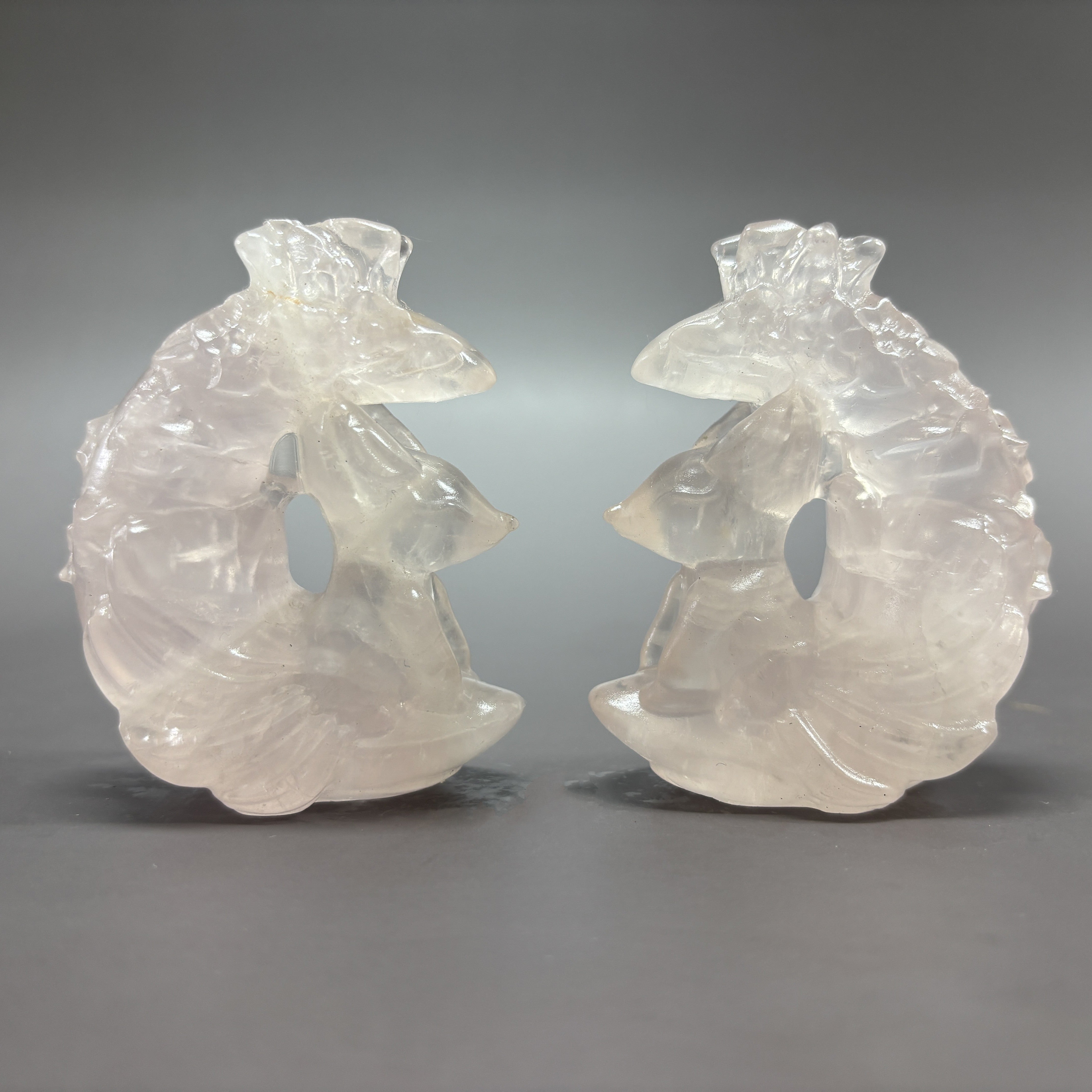 Natural Rose Quartz Fox on Moon Carving Table Decor Gift Wholesale