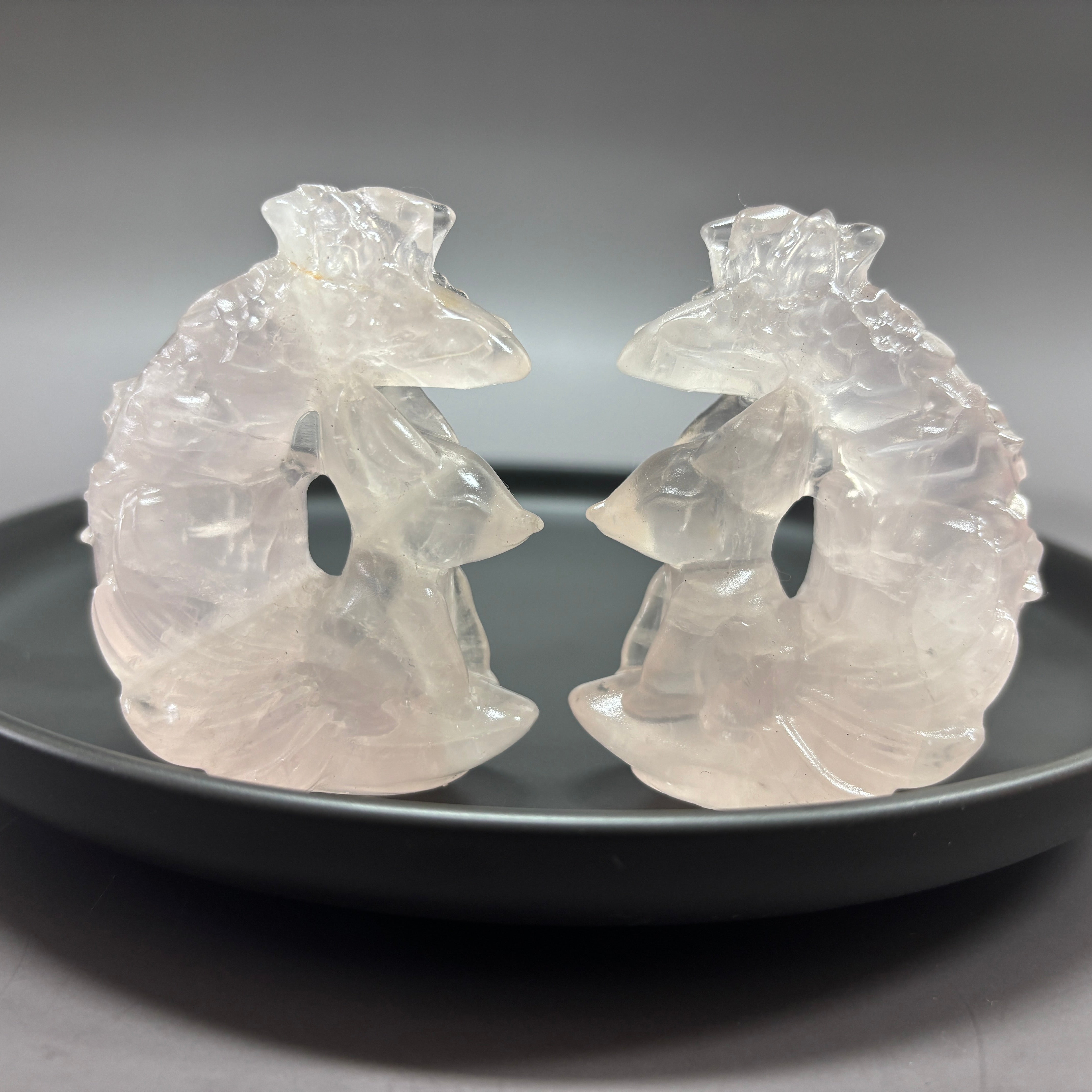 Natural Rose Quartz Fox on Moon Carving Table Decor Gift Wholesale