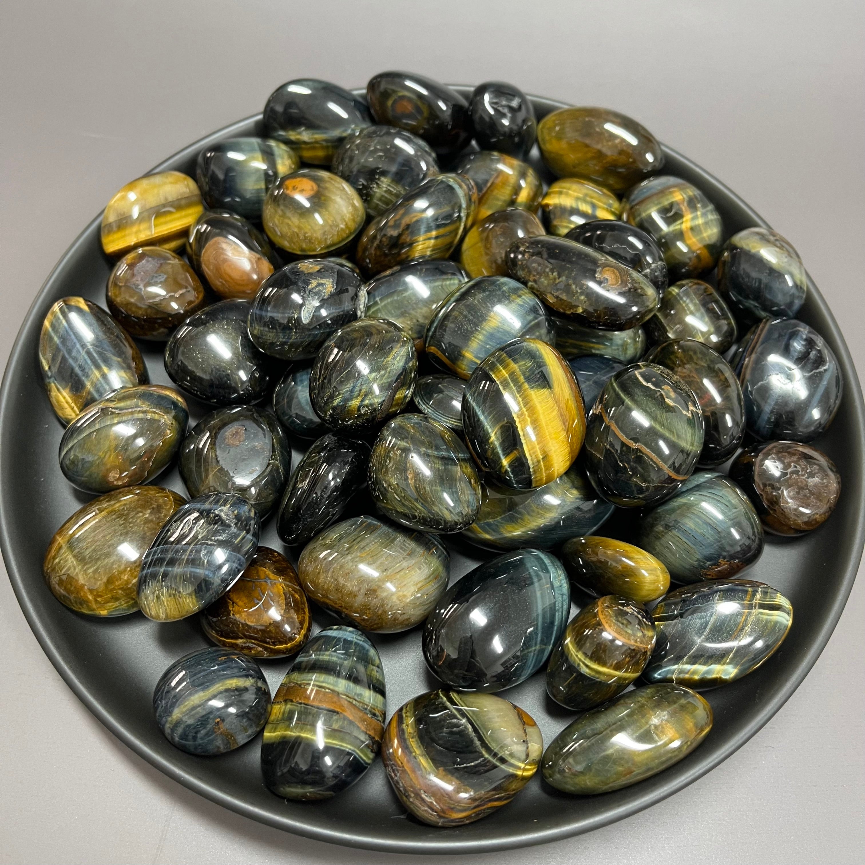 Natural Flashy Yellow Blue Tiger Eye Tumbles