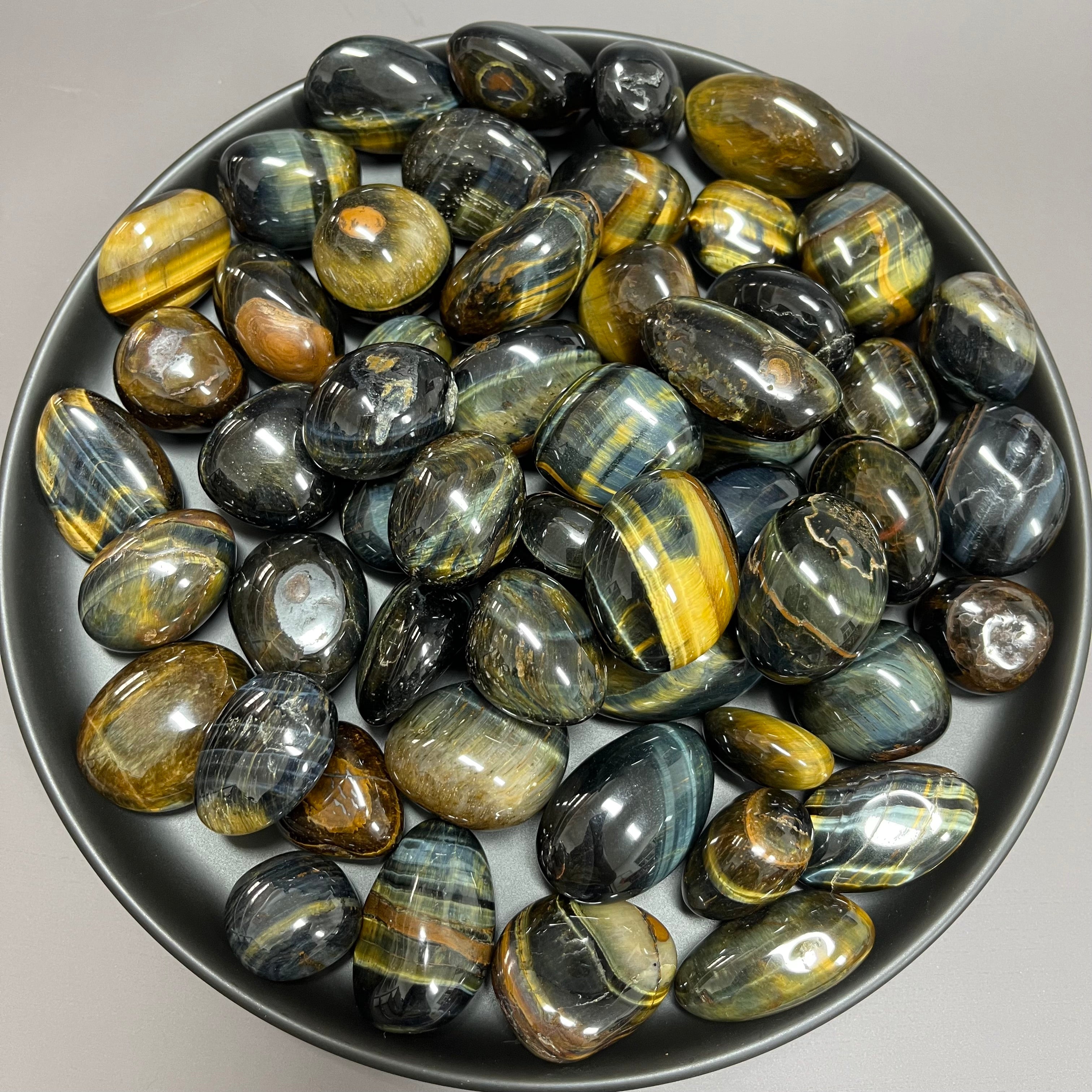 Natural Flashy Yellow Blue Tiger Eye Tumbles