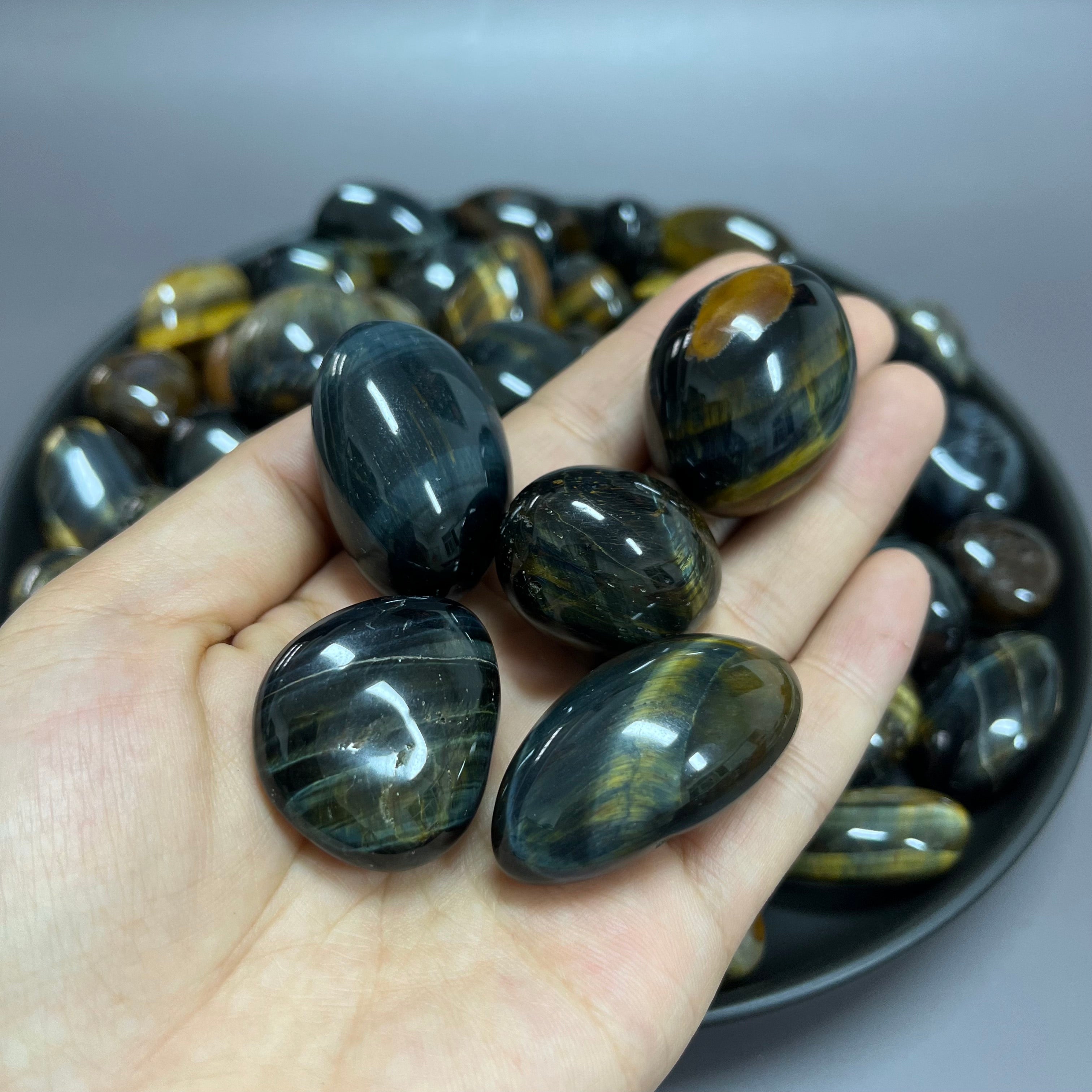 Natural Flashy Yellow Blue Tiger Eye Tumbles