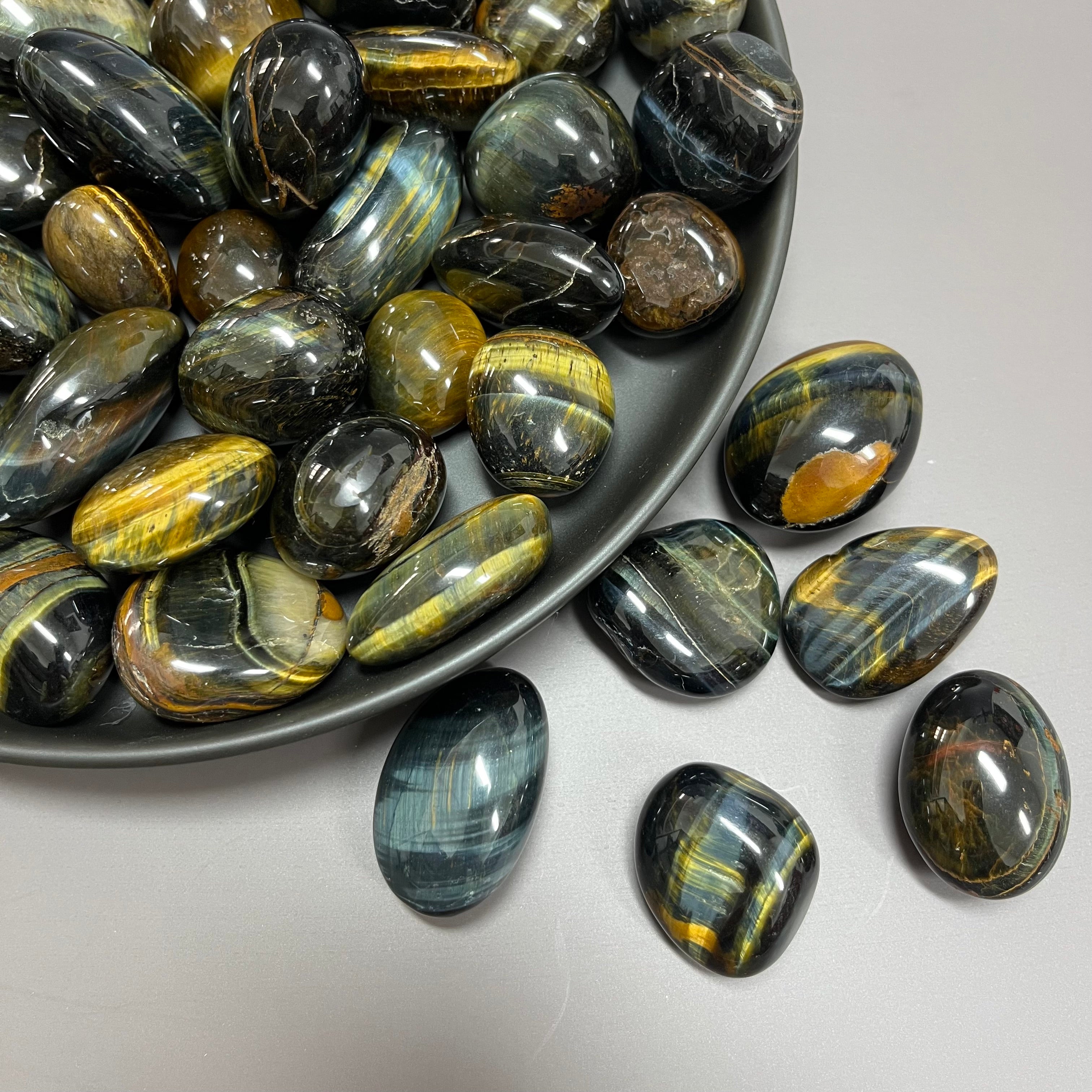Natural Flashy Yellow Blue Tiger Eye Tumbles