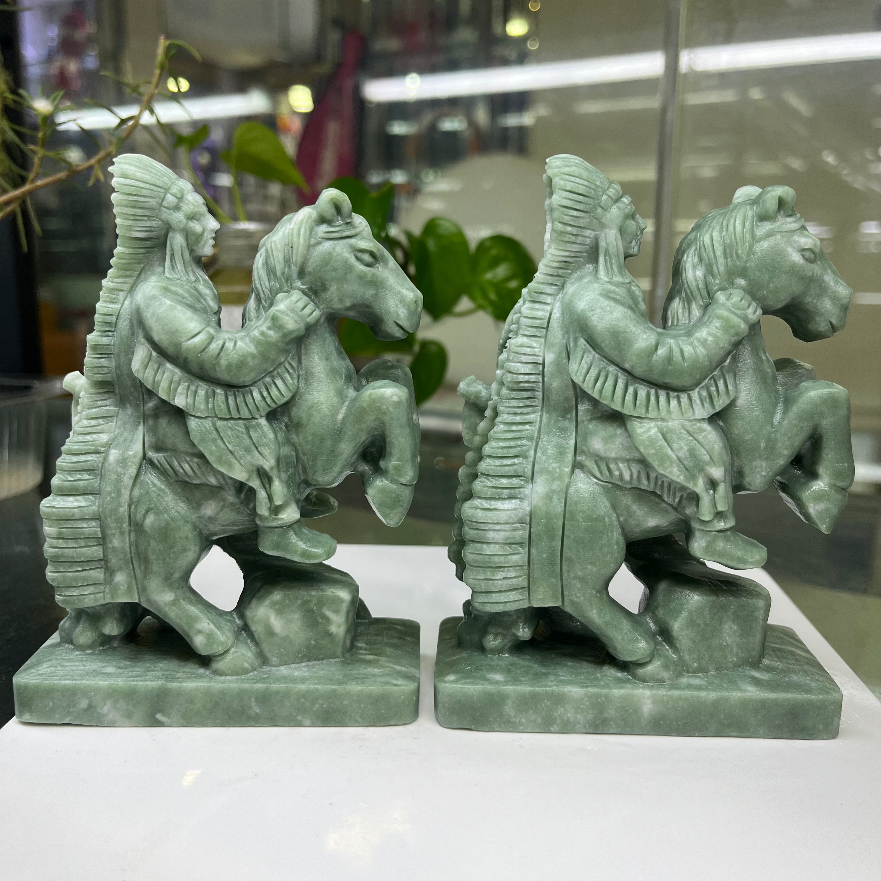 Natural Green Jasper Indigenous Knight Carving Table Decor Wholesale