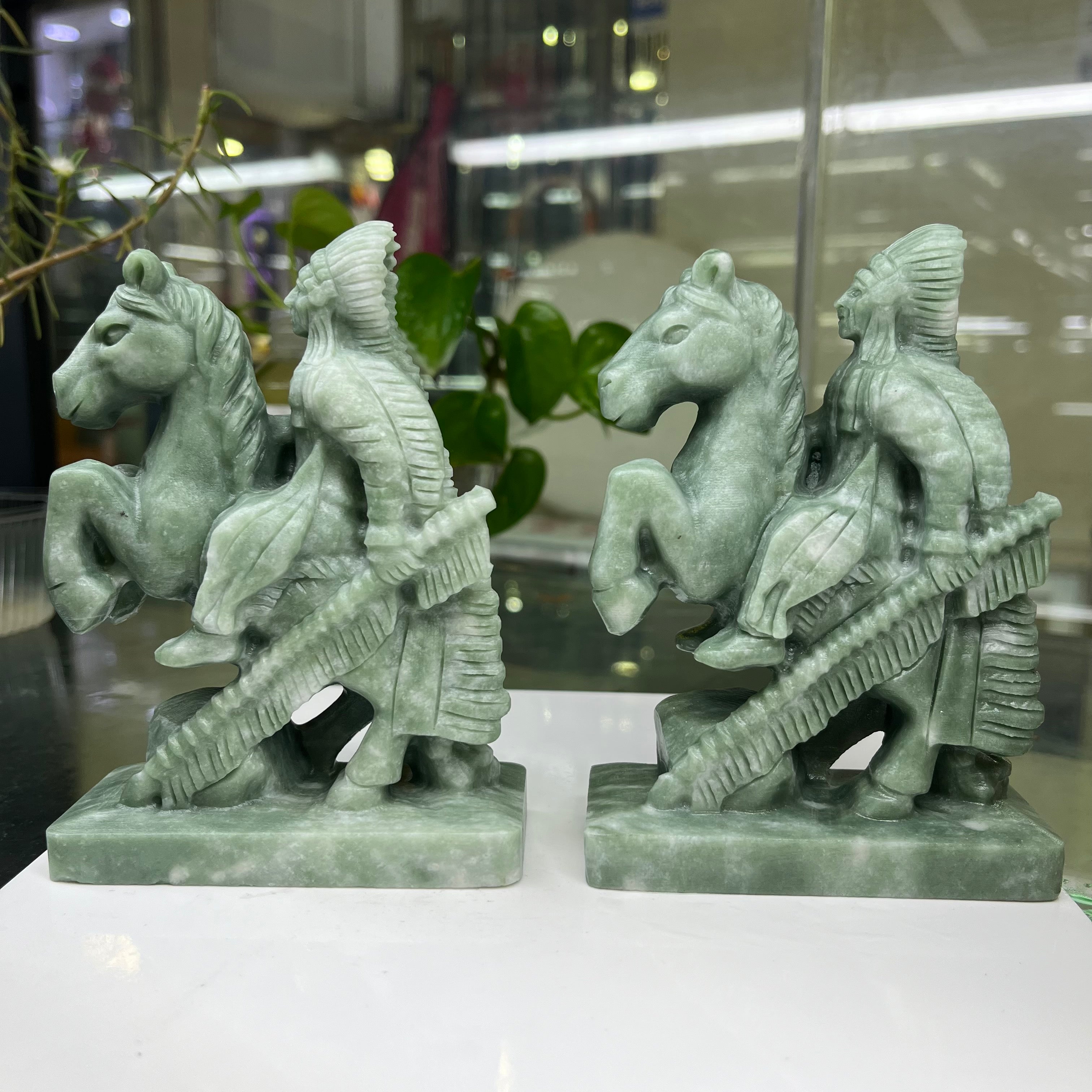 Natural Green Jasper Indigenous Knight Carving Table Decor Wholesale