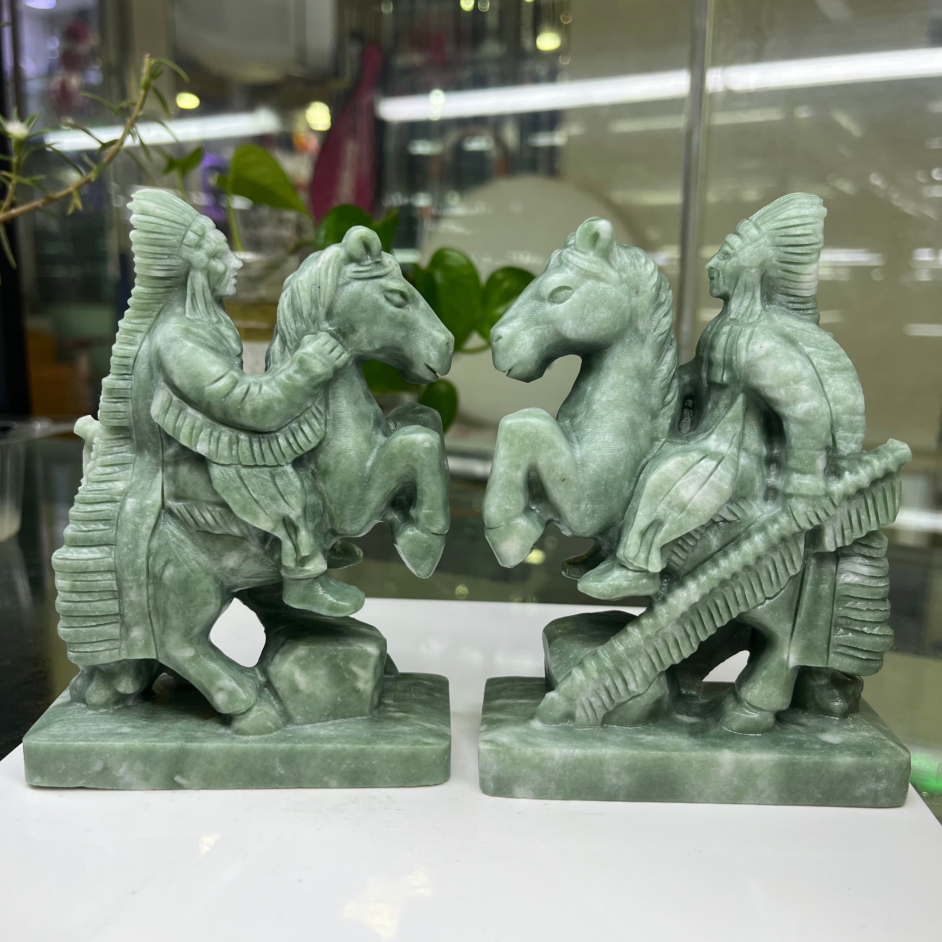 Natural Green Jasper Indigenous Knight Carving Table Decor Wholesale