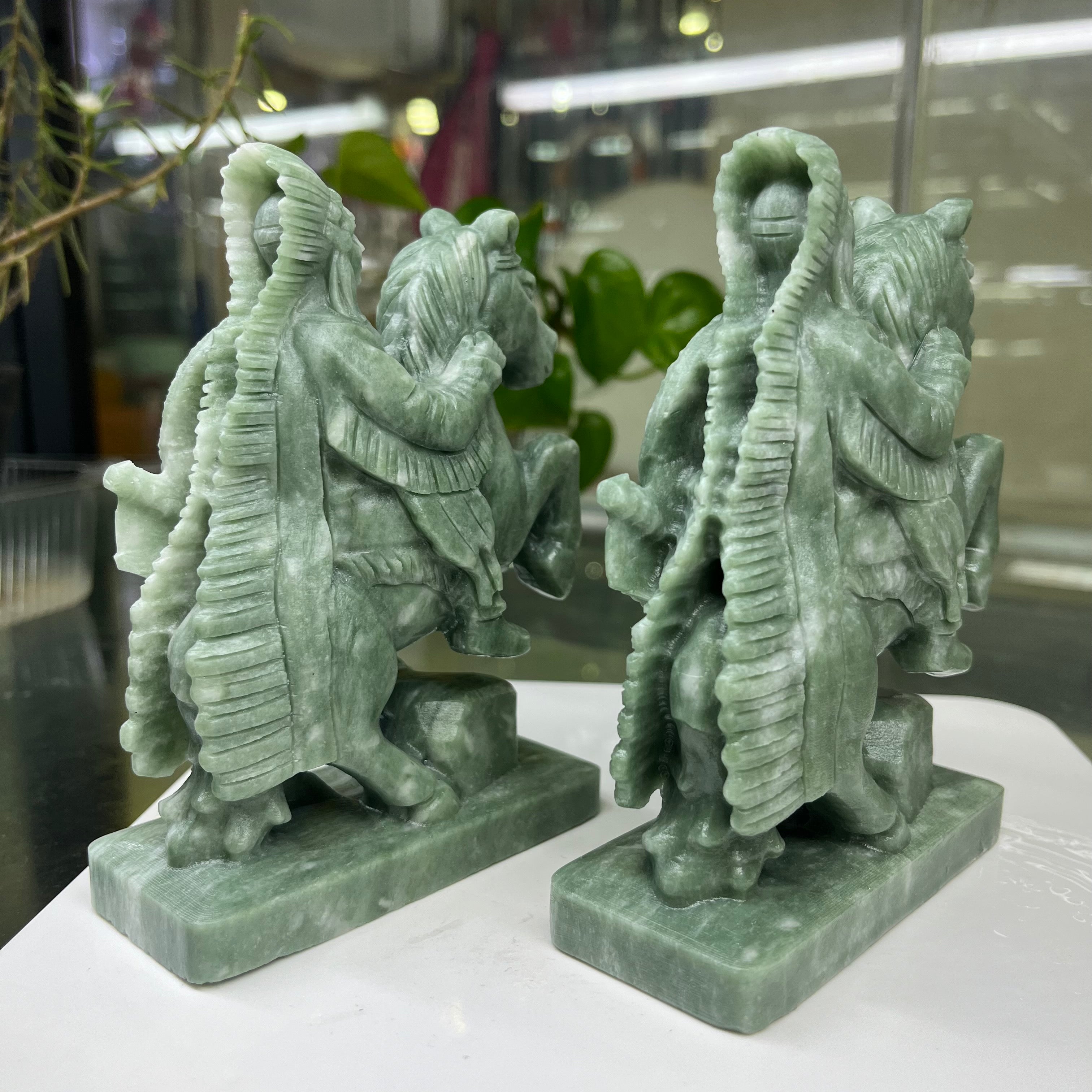Natural Green Jasper Indigenous Knight Carving Table Decor Wholesale
